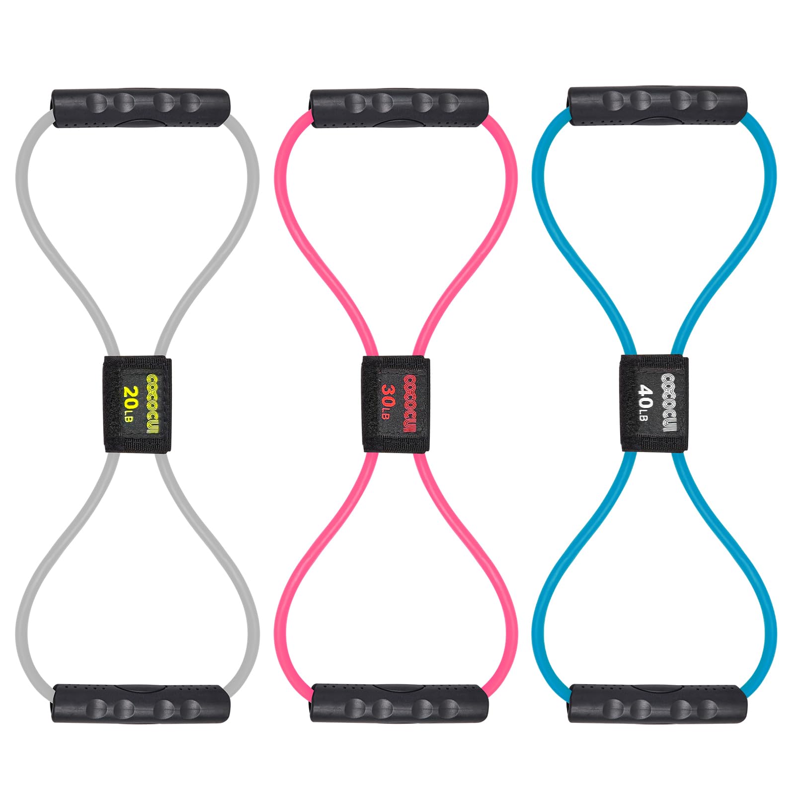 Figure 8 Resistance Bands with Handles (Blue, Pink, Grey)