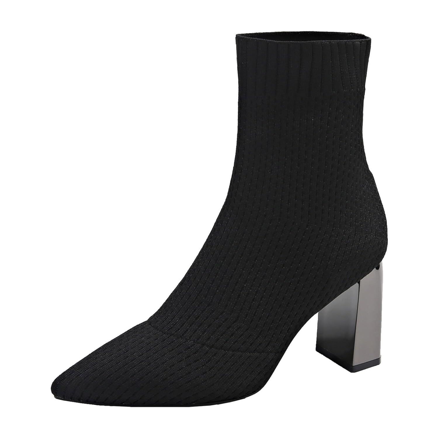 Womens Glove Chunky High Heel Ankle Boots Pointed Toe Knit Sock Booties Fall Winter Comfortable Warm Shoes Heeled