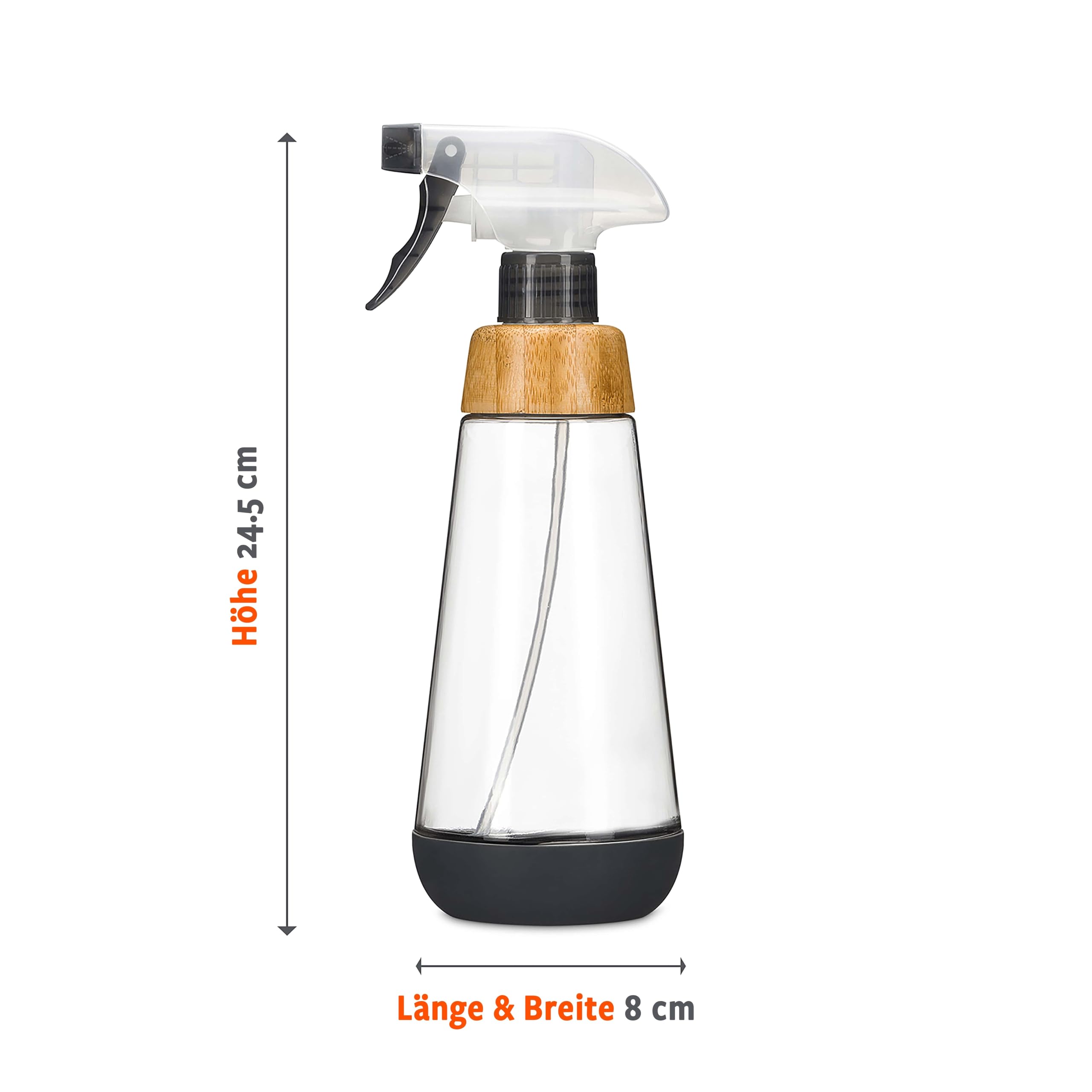 Full Circle Bottle Service Glas-Sprühflasche mit einstellbarem Zerstäuber für Putzmittel oder zur Pflanzenpflege - Wiederverwendbare Spühflasche mit Bambushals und Silikonbasis - 475ml