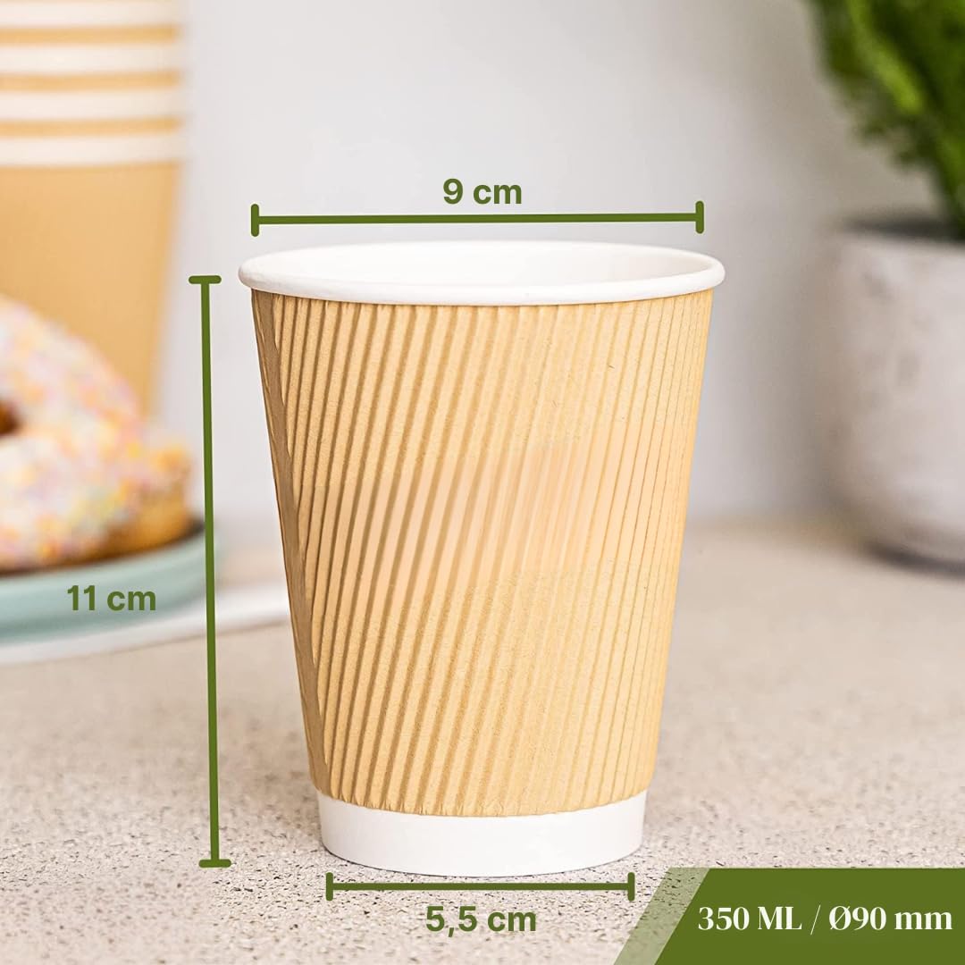 ECOVELO' Bicchieri Ripple Cup Carta monouso Triplo Strato doppia Parete isolante Havana Beige – riciclabili PE bevande da asporto Caffè, Tè, Cappuccino, Cocktail, Birra, vino 350 ml/12 oz 500 pezzi