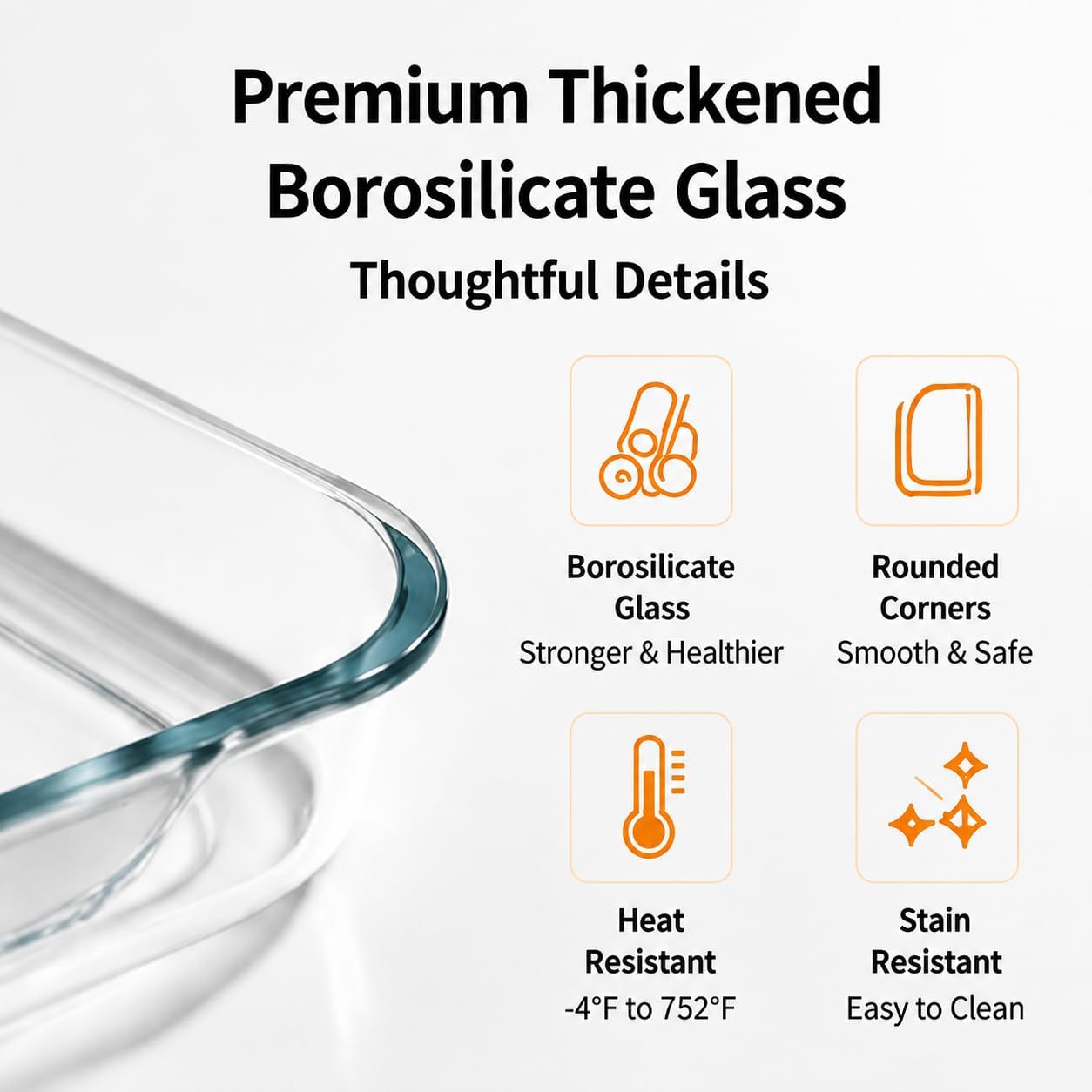 Glass Baking Dish, 8.7" Square Inner Glass Bakeware Pan, 61oz