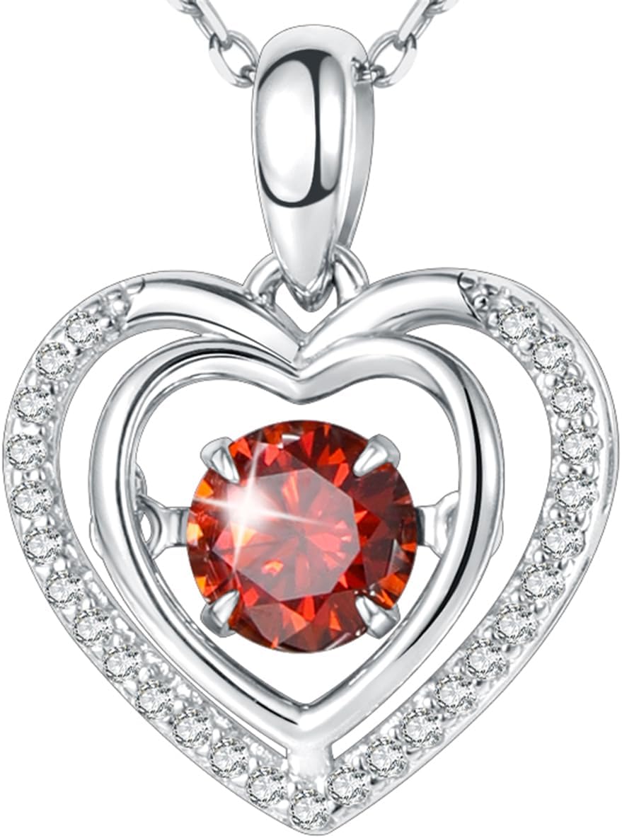 Gem's Beauty Silver Heart Necklace for Women - 925 Silver Moissanite Pendant, Dainty Dance Gift for Her, Mom, Wife |Christmas/Anniversary/Valentine’s Birthstone Jewel