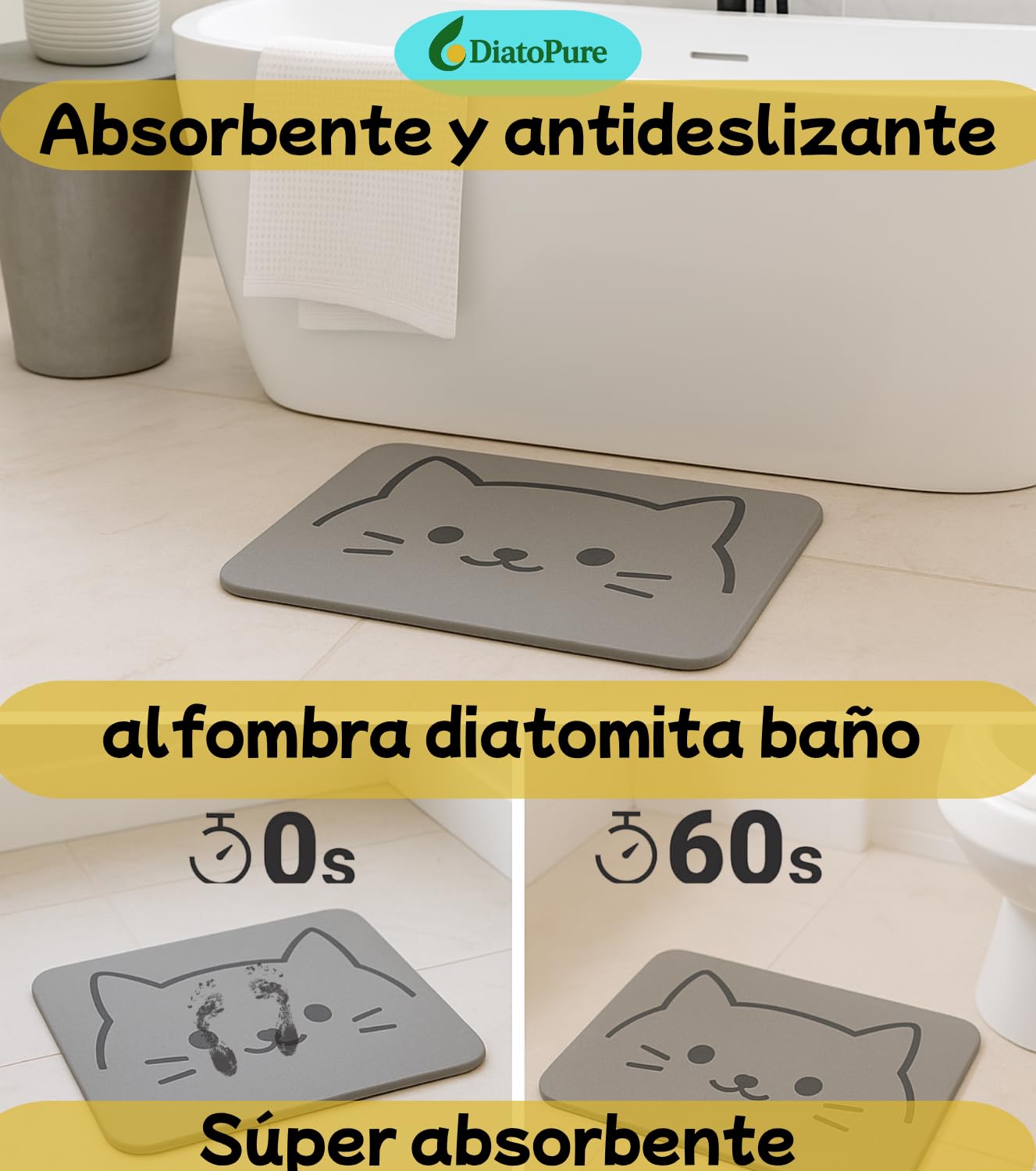 Tapis en pierre diatomite bain antidérapant fabriqué en terre diatomée - Pierre diatomite salle de bain diatomite tapis bain diatomite abreuvoirs chats tapis bain diatomite cuisine (chat)