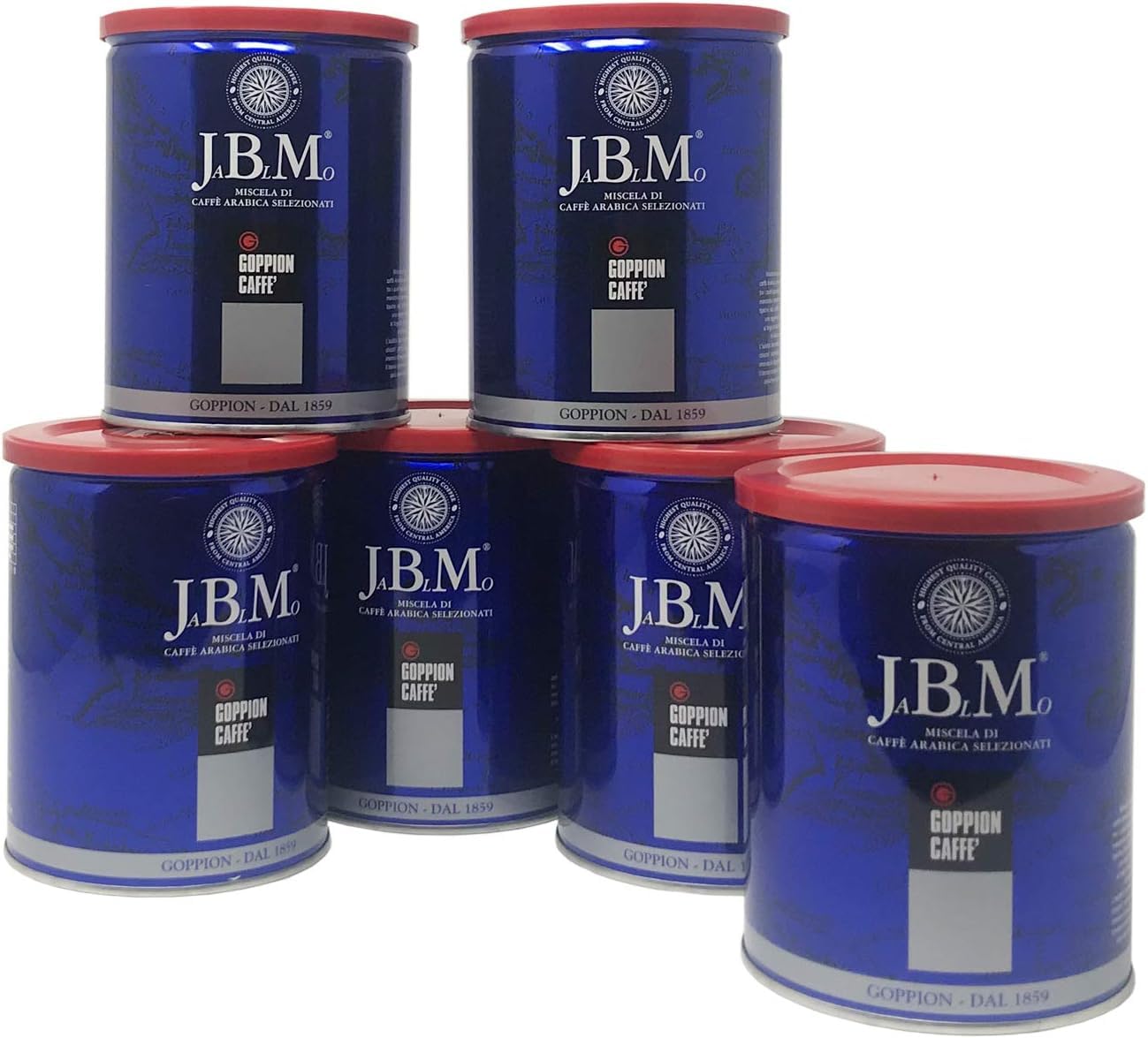 Goppion Caffè - 6 Lattine di Caffè Macinato da 250g - JA.BL.MO. Jamaica Blue Mountain - Macinato 1500g