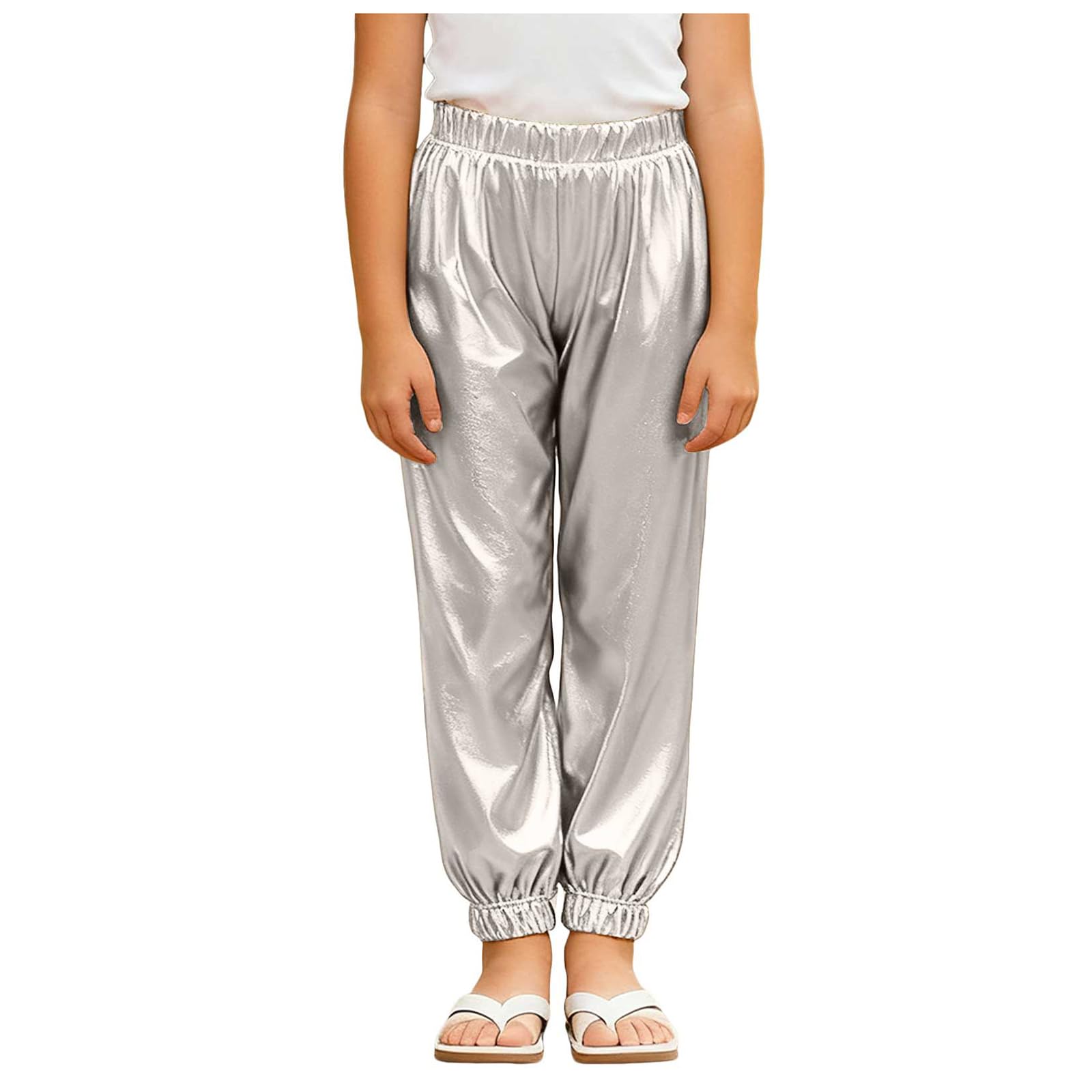 Kinder Glänzend Metallic Hose Mädchen Jungen Glitzer Silber Gold Hosen Tanzhose Glitzerhose High Waist Metallisch Paillettenhose Karneval Kostüm Party Disco Hose Glitzer Elastisch Hip Hop Tanzhose