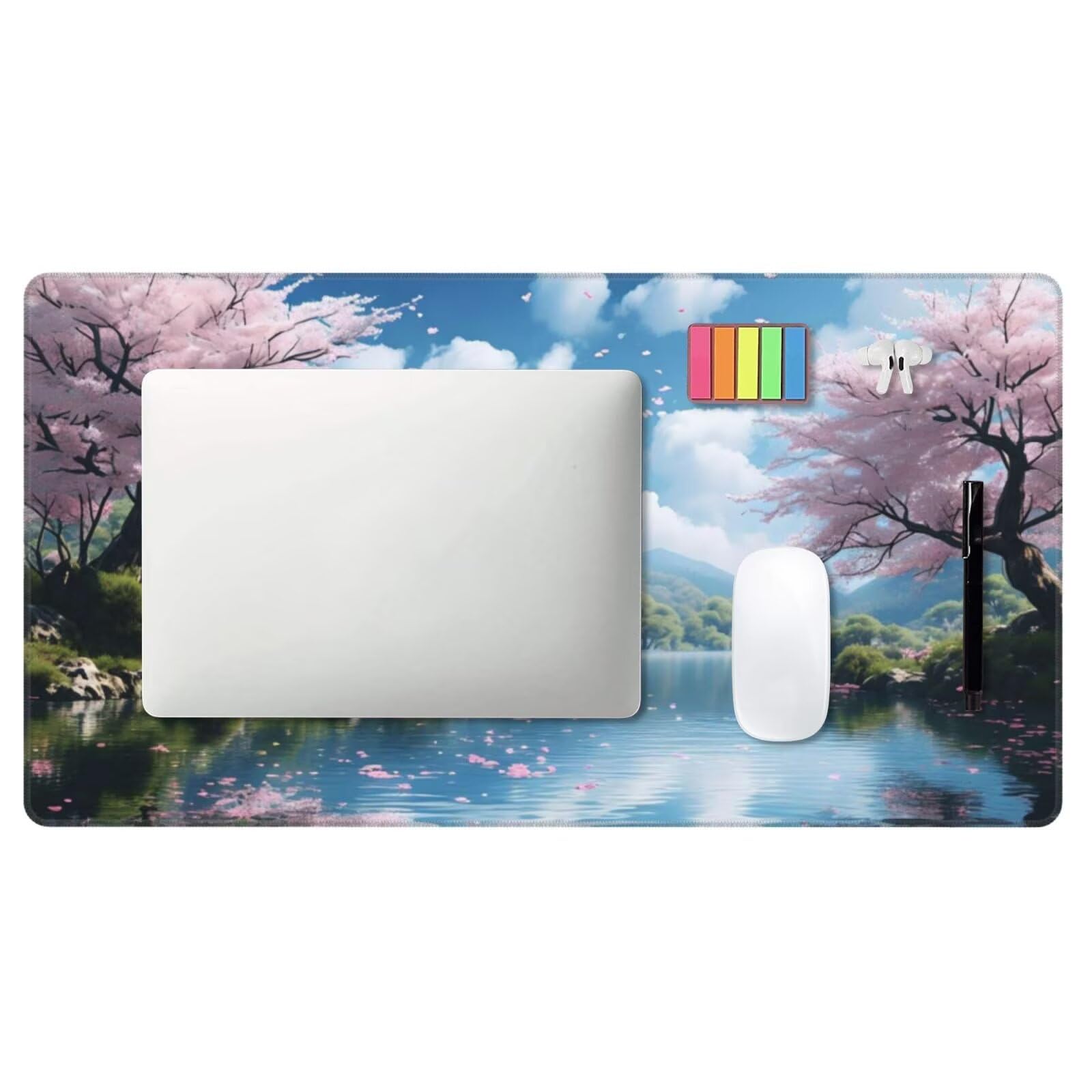 Tapis de Souris XXL 1200x600 mm, Ventilateur Tapis de Souris Fleurs de Cerisier Tapis Souris, Antidérapant sous Main Bureau à Bords Cousus, Mouse Pad avec Surface en Caoutchouc antidérapant U-265