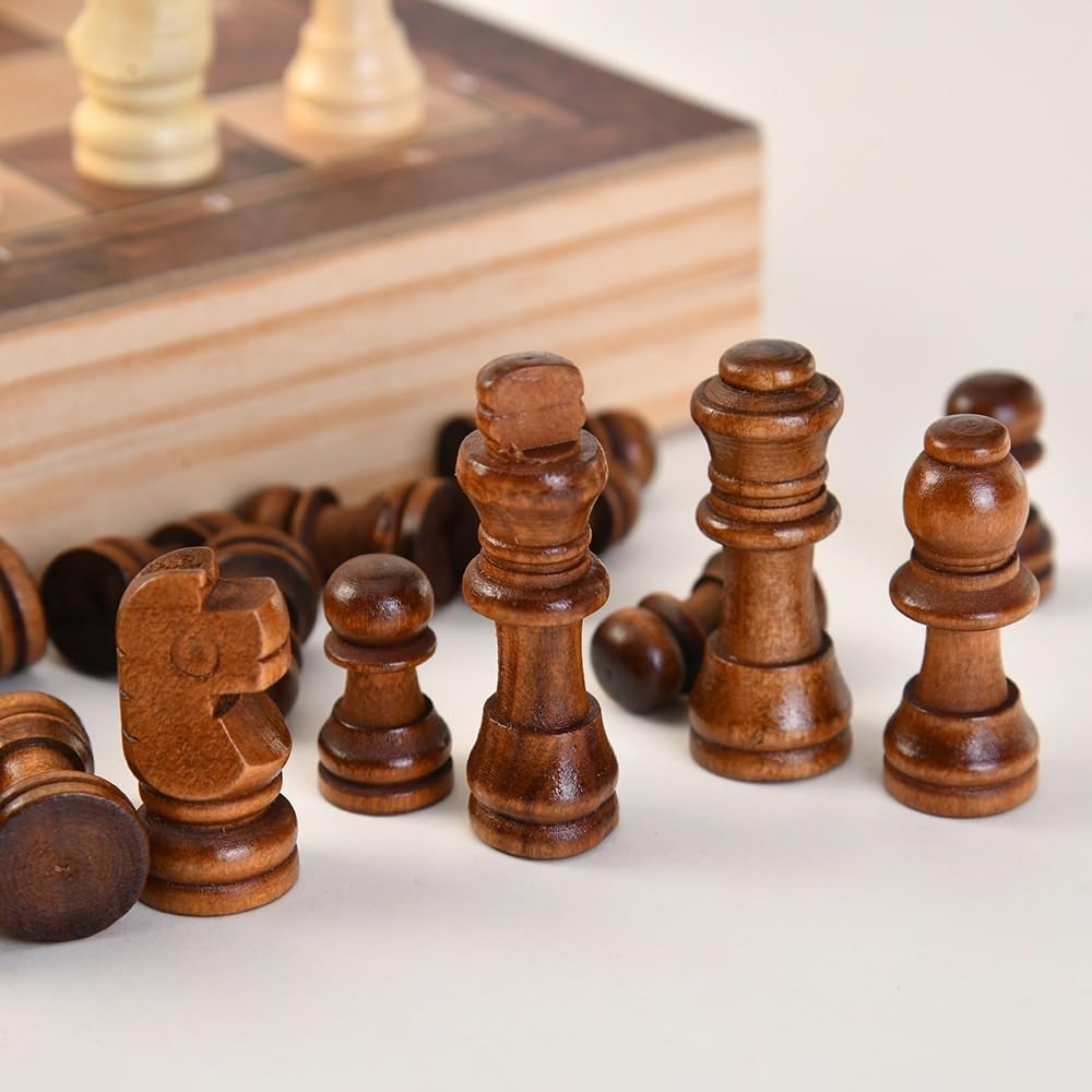 Scacchiera pieghevole in legno 3 in 1, gioco di scacchi, backgammon, dama, giocattolo educativo for l'apprendimento e il divertimento in famiglia. scacchiera portatile(29 * 29 * 2cm)