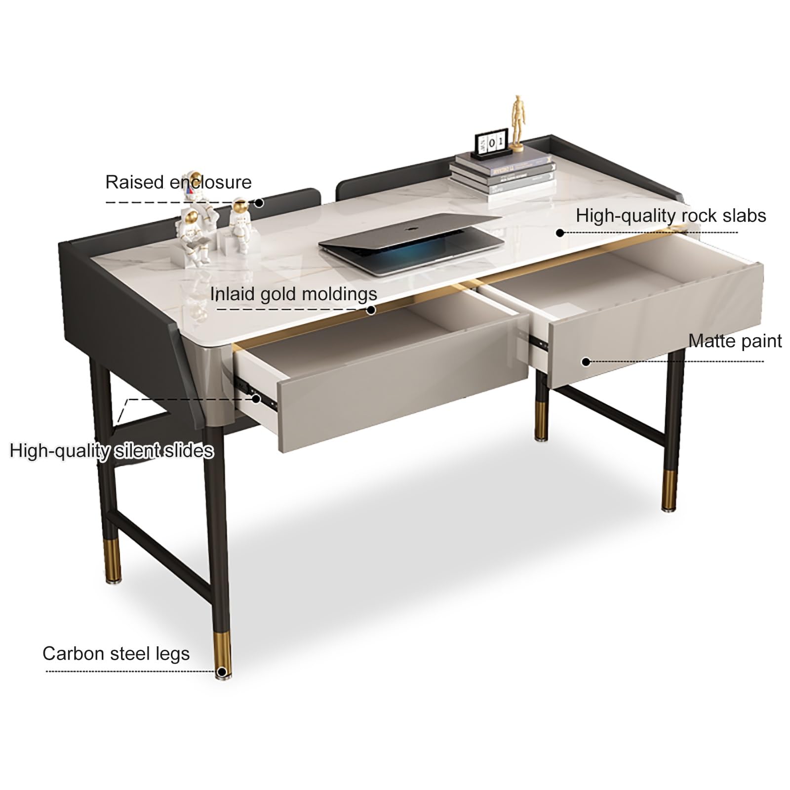 Scrivania da gioco moderna bianca con 2 cassetti, elegante tavolo segretario per casa, ufficio e camera da letto, 80 cm, design versatile per giochi e lavoro