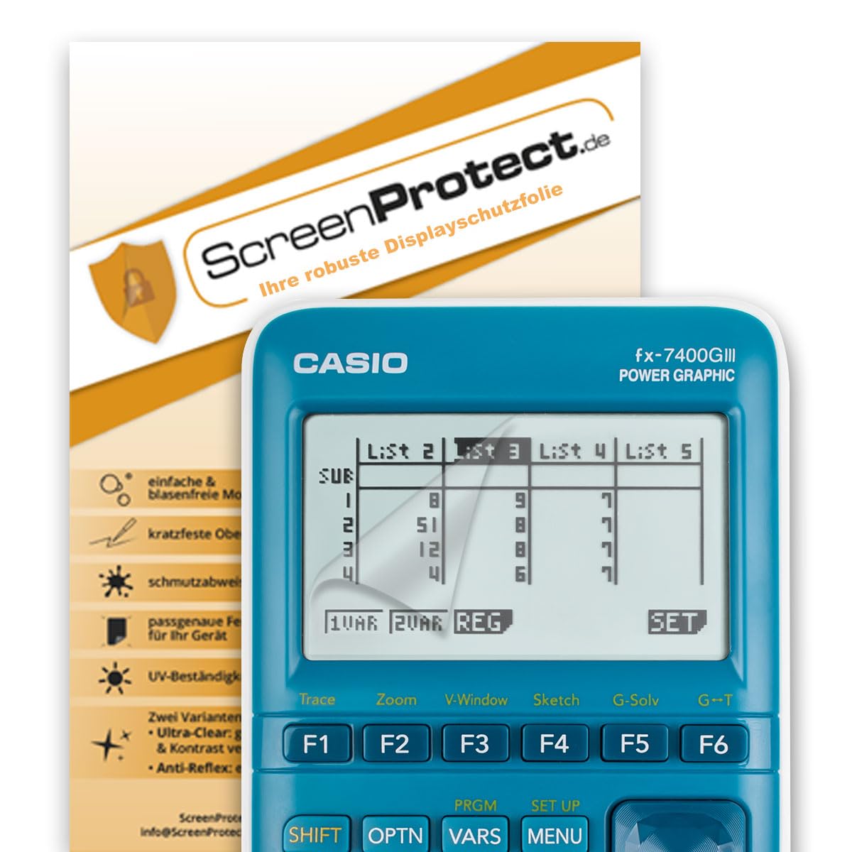Casio FX-7400 GIII Grafikechner mit CalcCase Schutztasche, Folie, Fachbuch, Zirkel Set - Deluxe Set (Türkis)