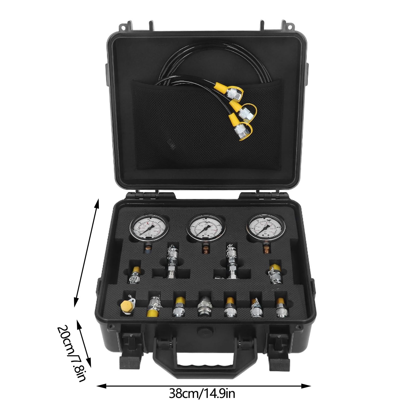 Kit di Prova della Pressione idraulica per escavatori con 5 manometri, 11 raccordi di Prova, 10 connettori a T e 3 Tubi Flessibili di Prova