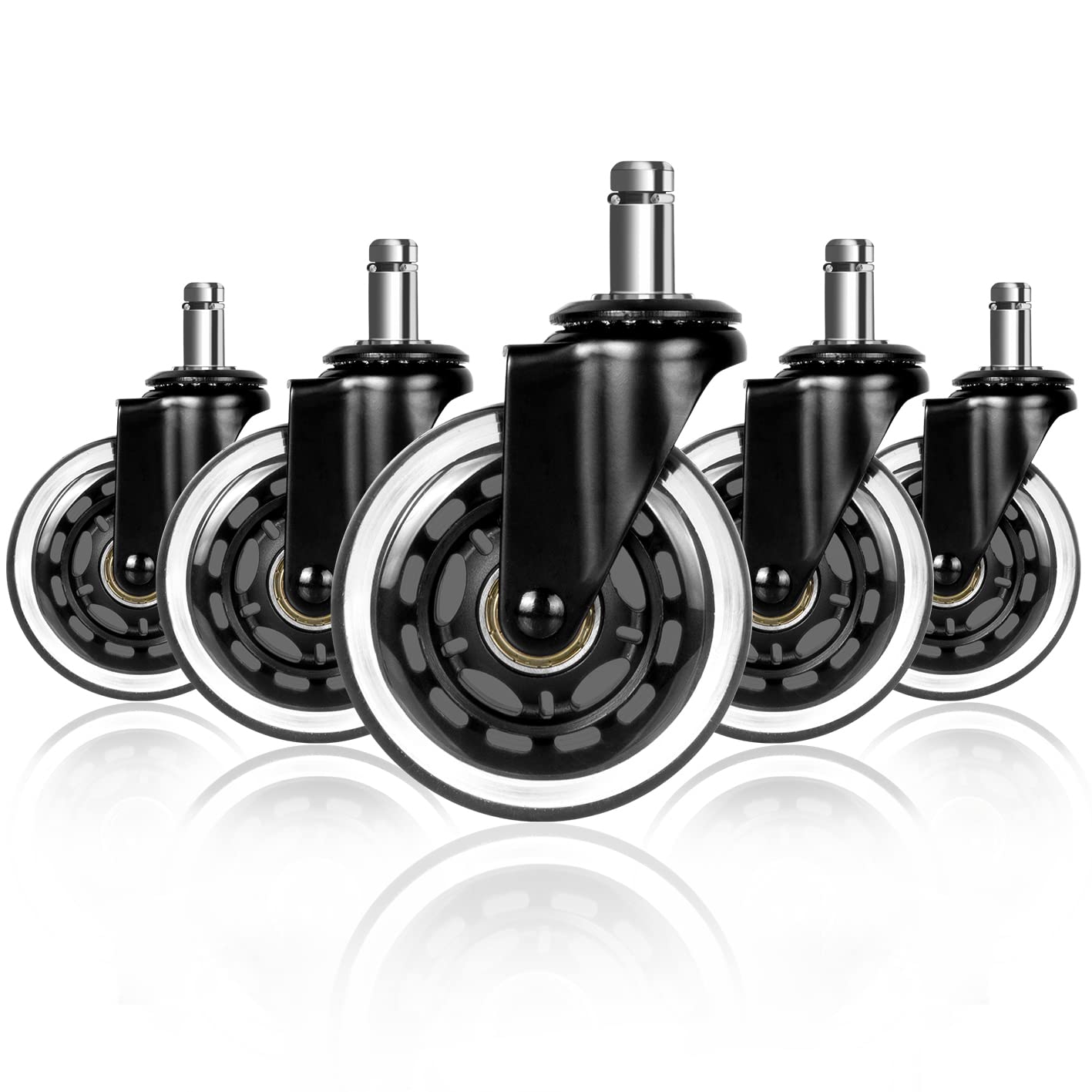 Hirate - Set di 5 rotelle di ricambio per sedia da ufficio, 3 cm, resistenti per tutti i pavimenti, attacco universale 7/16"
