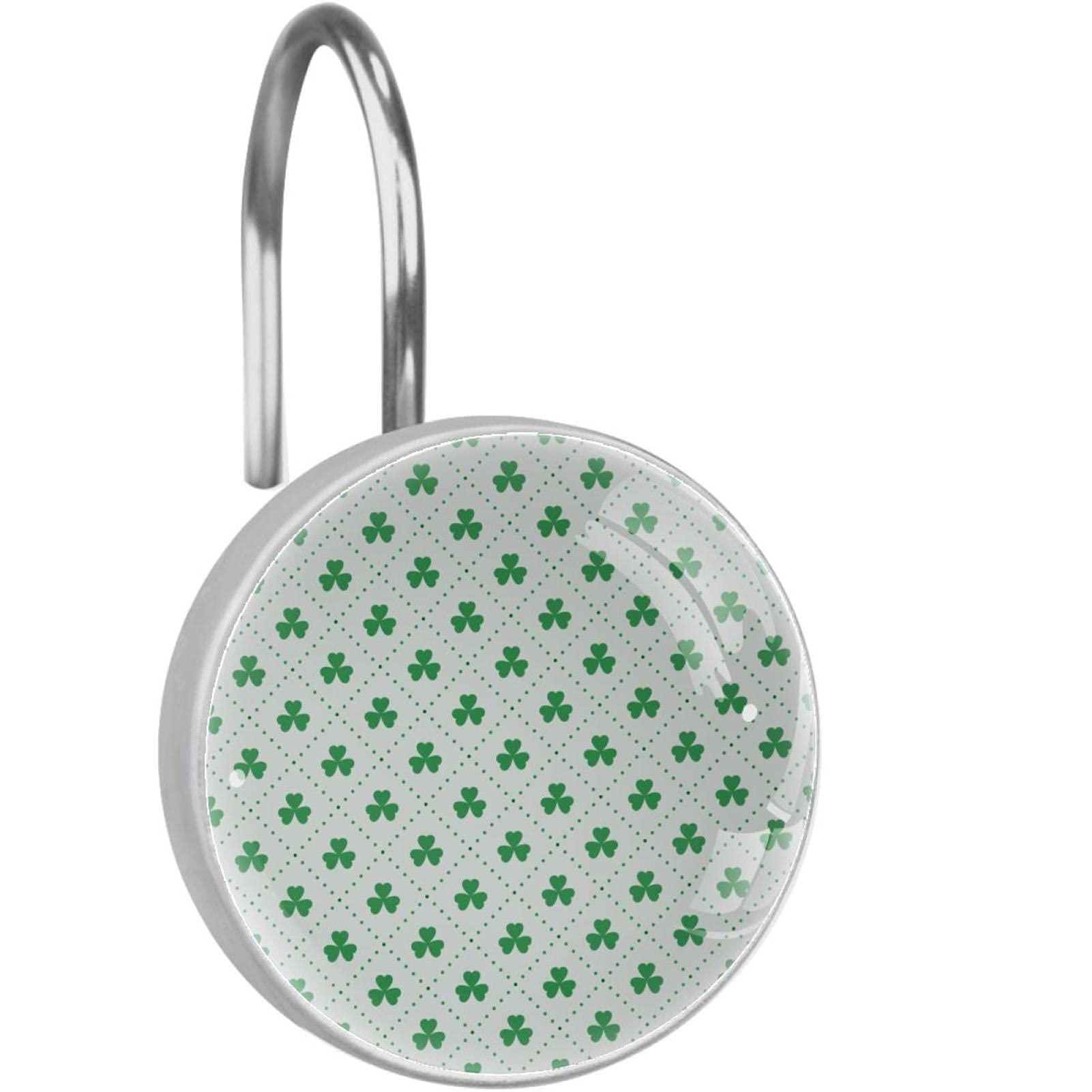 Crochets rideau de douche en acier inoxydable avec motifs trèfles verts résistants