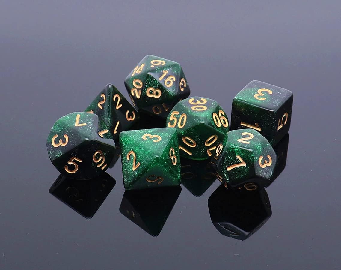 Polyhedral DND Dice Set Glitter Dice for Dungeon and Dragons D&D RPG Role Playing Games Green Mix Black Nebula Dice