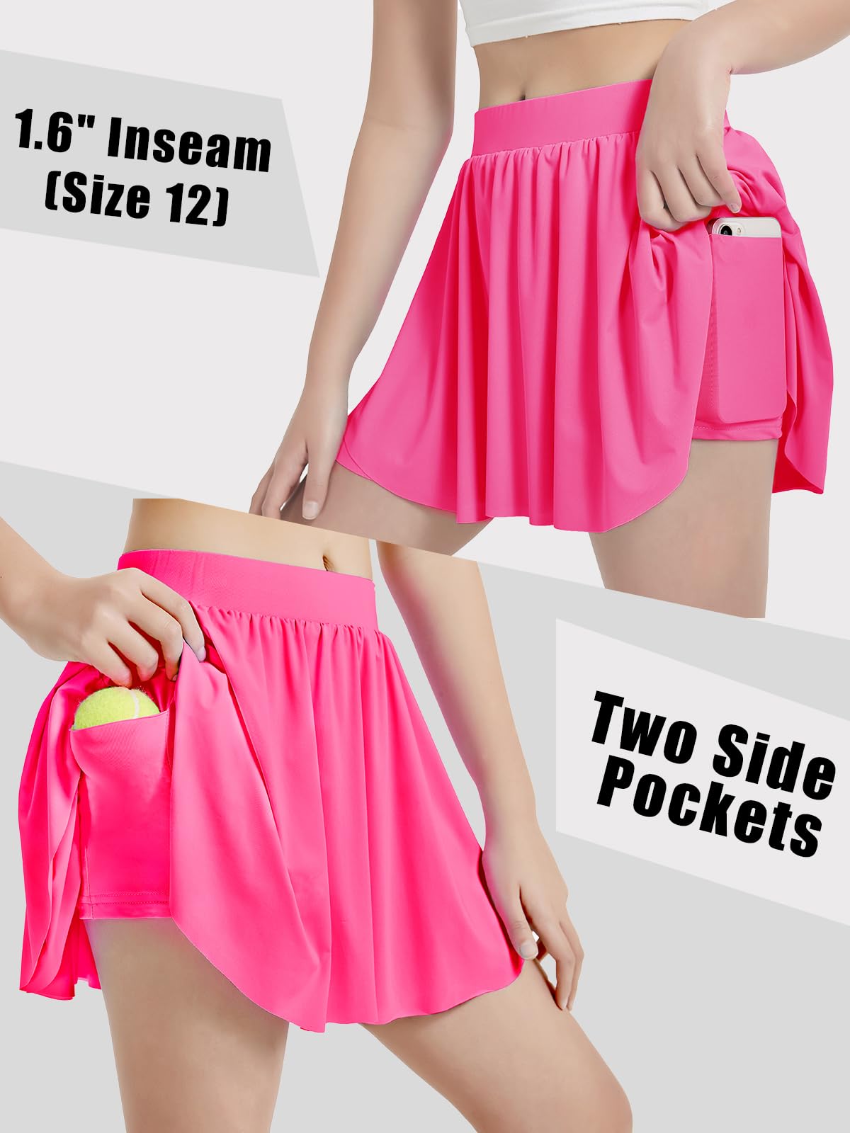 EXARUS Faldas de tenis para niñas con bolsillos, falda atlética para golf, minifalda escalonada de cintura alta, pantalones cortos de 6 a 14 años