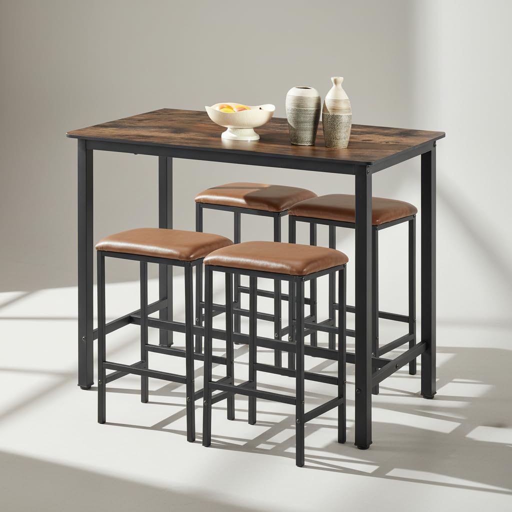 Ensemble table de bar marron avec 4 tabourets de bar et table à manger - Table de cuisine avec chaises - 120 x 60 x 90,5 cm