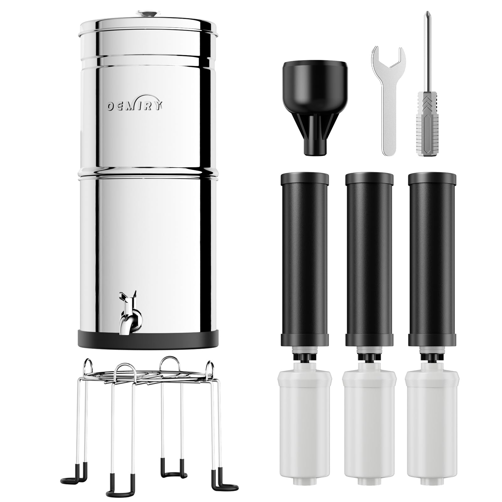 3.25G Gravity Water Filter System, 304 Stainless Steel Countertop System with 6 Filters