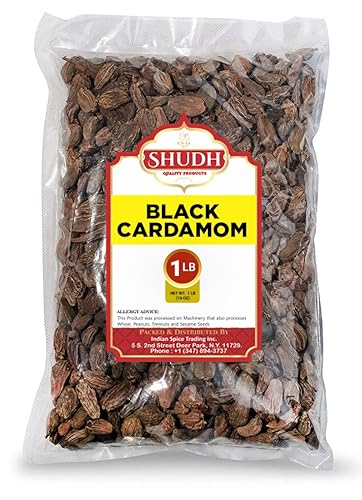 SHUDH - Cápsulas de cardamomo negro de 1 libra, especia india Kali Elaichi entera totalmente natural Vegano Apto para gluten Sin OMG Origen