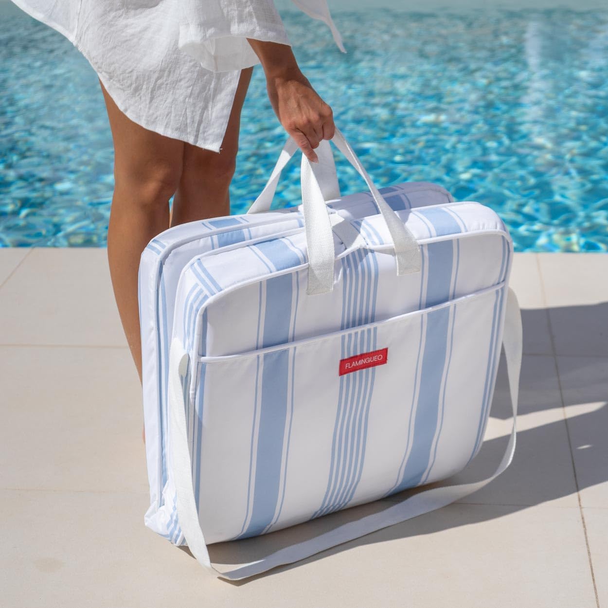 Flamingueo Sdraio Pieghevole - Lettino Prendisole - Per Spiaggia e Piscina - Reclinabile in 5 Posizioni - Maniglia Facile Trasporto - Resistente All'acqua - Tessuto in Poliestere - Blu
