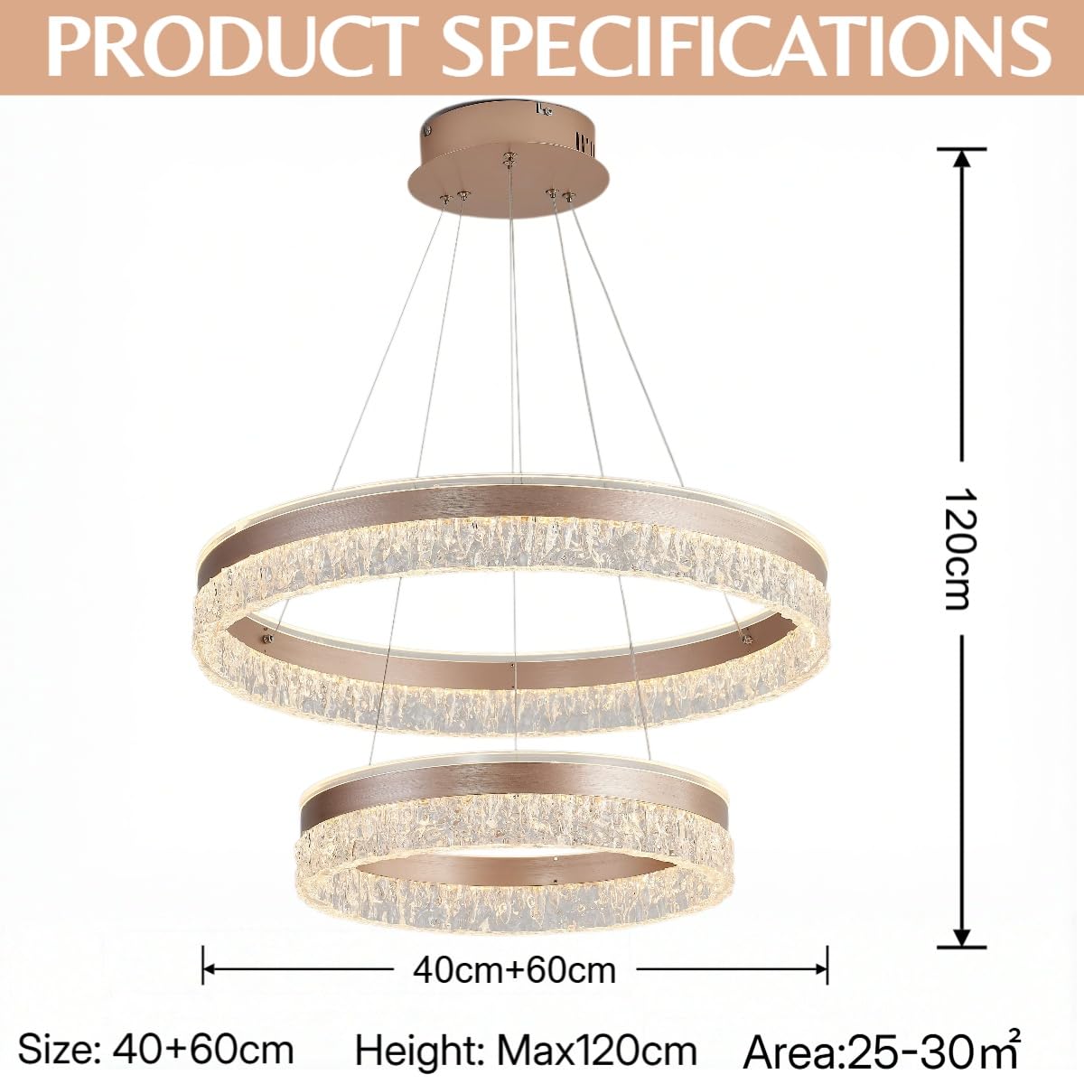 Pendelleuchte,40+60cm Ring Golden Kronleuchter
