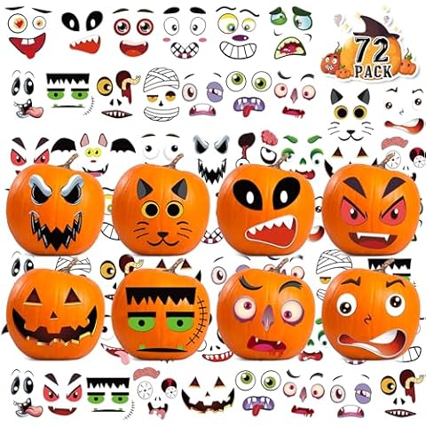 kortes 72 Pack Halloween Small Pumpkin Decorating Stickers - Pumpkin Face Stickers for Halloween Gifts and Kids Halloween Party Favors, Funny Make DIY Craft Halloween Children Kids Sticker 36sheets Cover