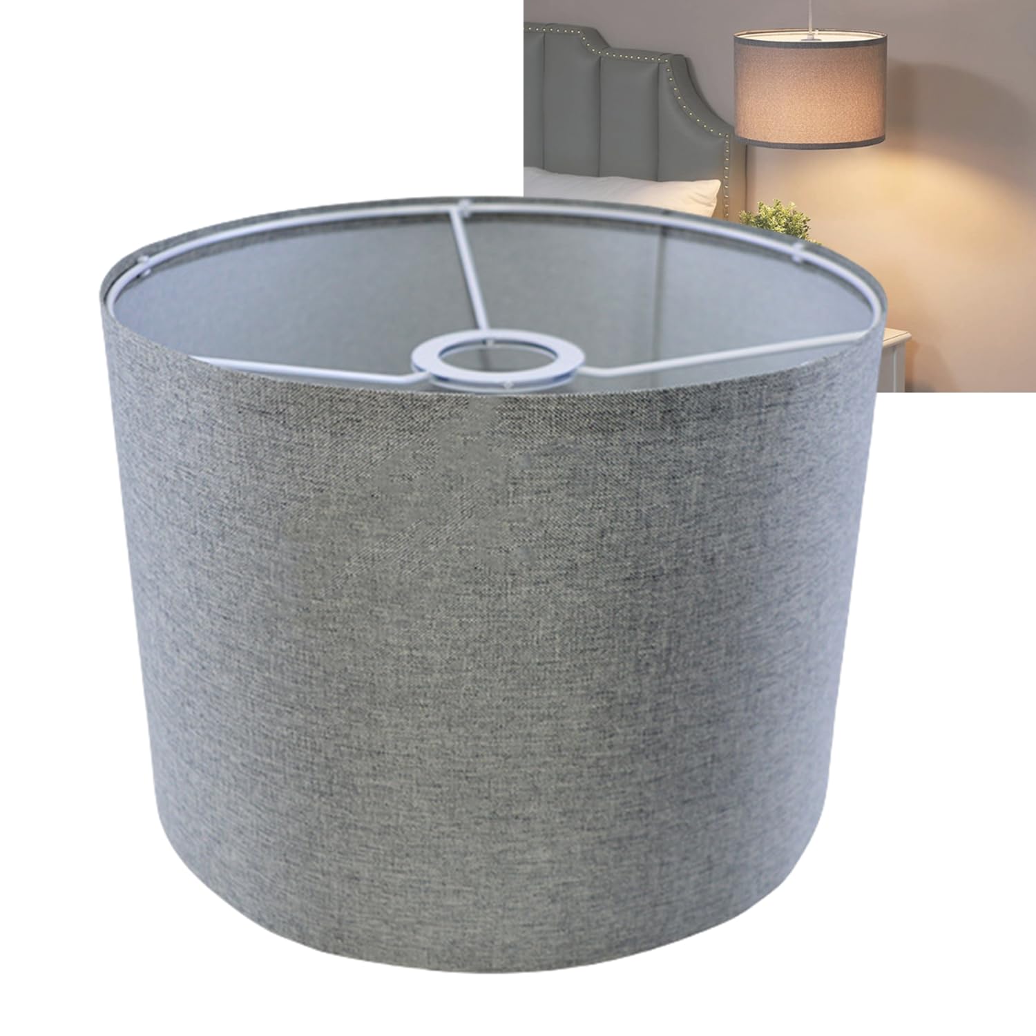 Fabric Lamp Shade Modern Fabric Drum Light Shade for Ceiling Lights Table Lamps and Floor Lamps Pendant Light Shades Ceiling for Living Room Bedroom Cylindrical Shades for Lamp 26x19 cm (Grey)