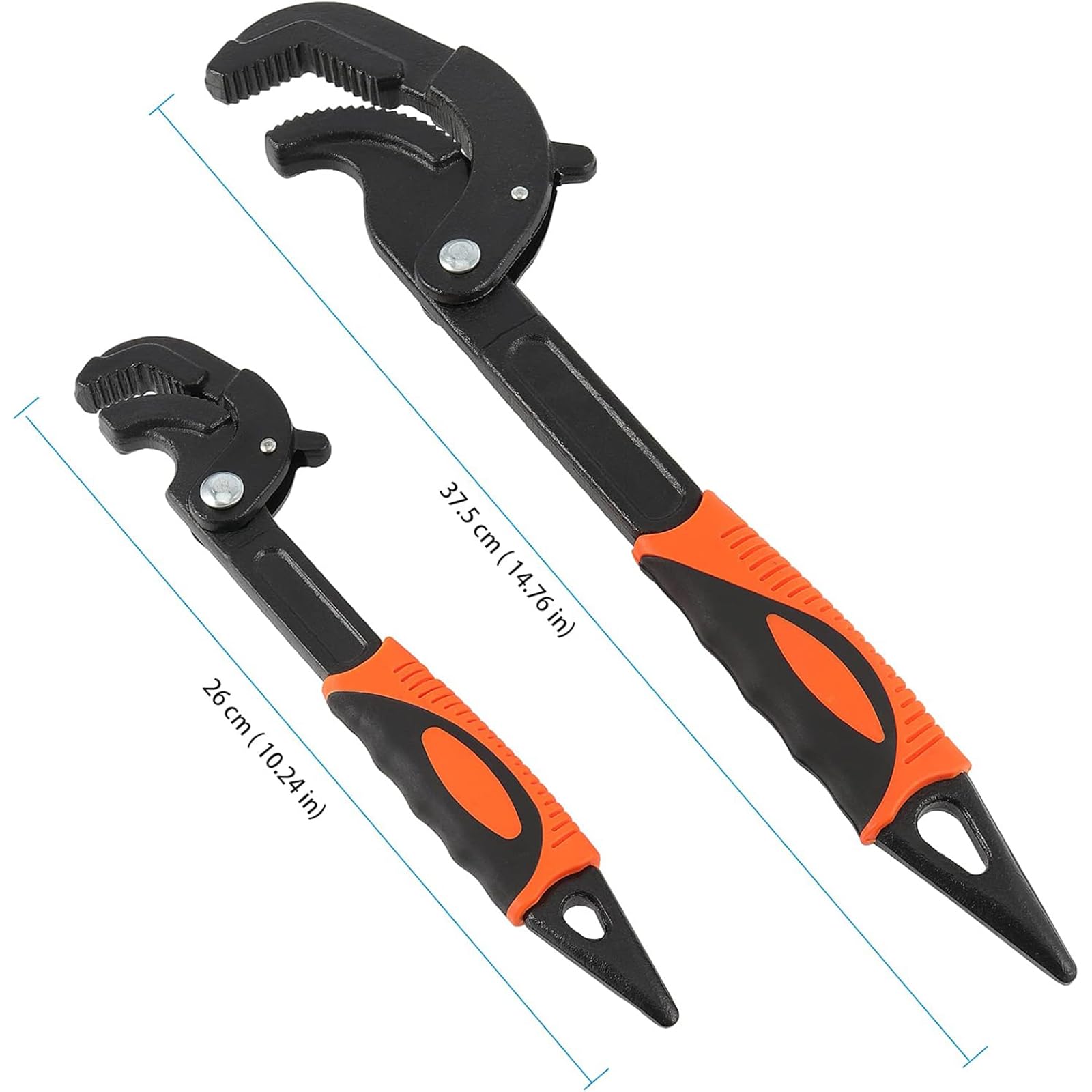 HOIGON 4 llaves ajustables de 10 pulgadas y 15 pulgadas, capacidad de 14 mm a 60 mm, llave multifunción autoajustable, juego de llaves de tubo de agarre rápido con mango antideslizante