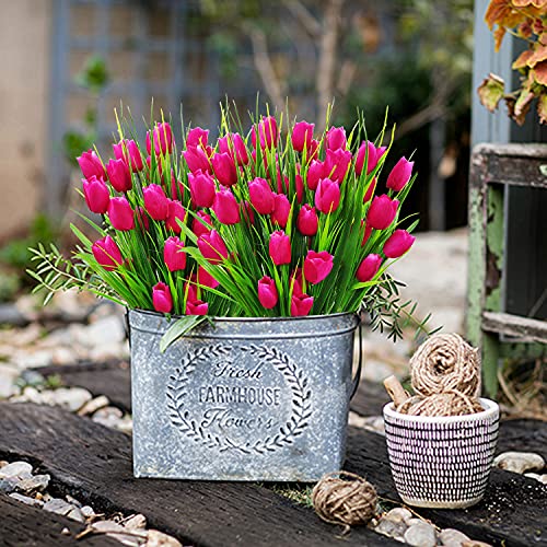 Guagb 8 Bundles Outdoor Artificial Tulips Fake Flowers Uv Resistant Faux Plastic Greenery Shrubs Plants For Home Outside Garden Porch Window Farmhouse Decor (Rose Red) #TOP2
