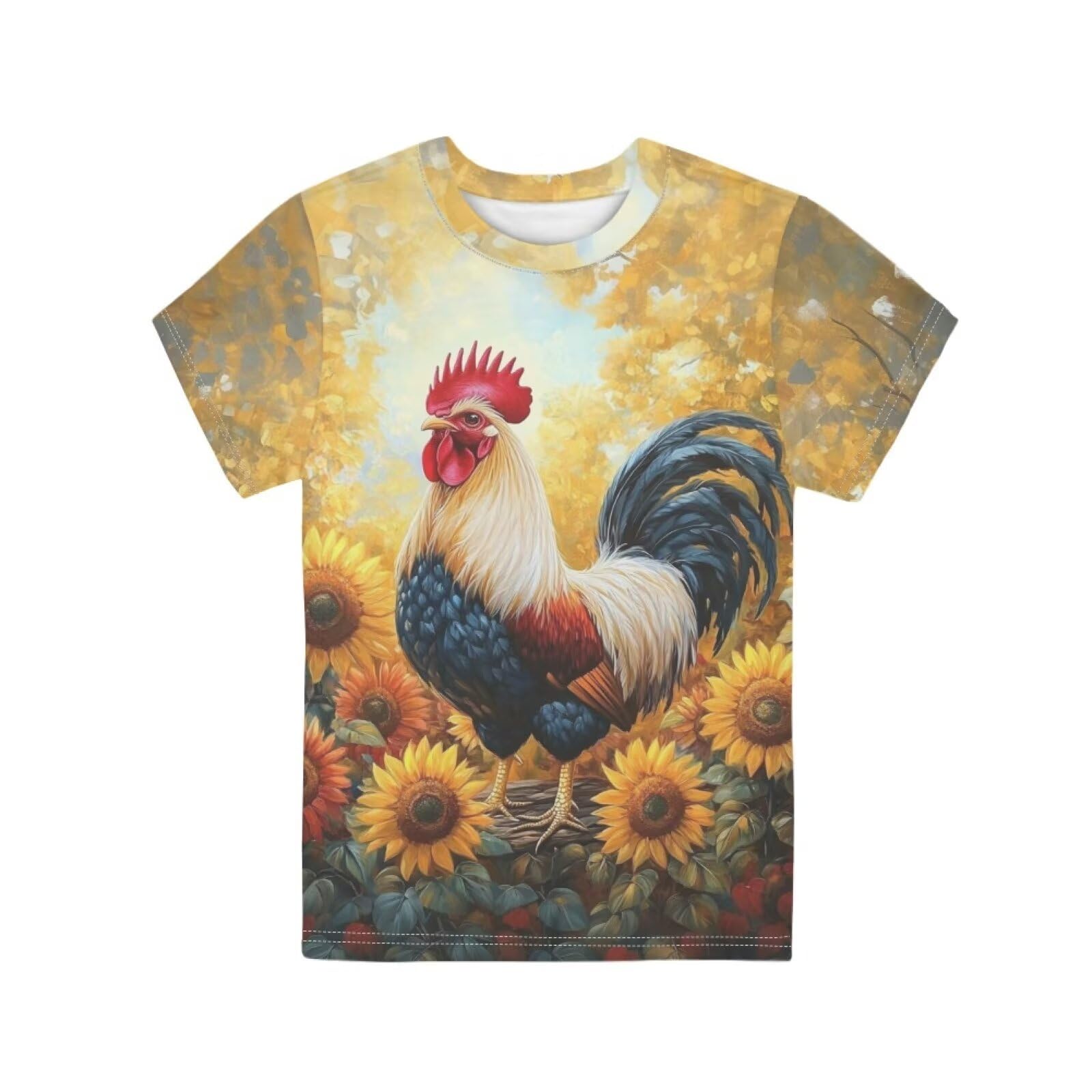 Xpyiqun Rooster T Shirts Size 7-8 Sunflower Short Sleeve T-Shirts for Girls Graphic Tees Lightweight Kids Athletic Pullover Top Summer Crew Neck Gym Running Tshirts Activewear Quick Dry Clothes