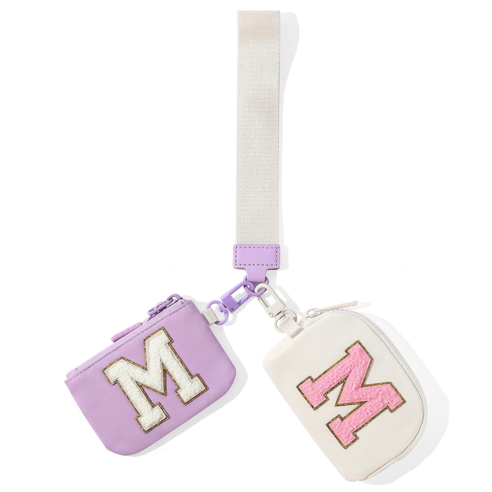 SENDEFN Mini Zip Around Dual Coin Pouch Wristlet Wallets for Women Portable Detachable Leather Keychain Pocket Purse