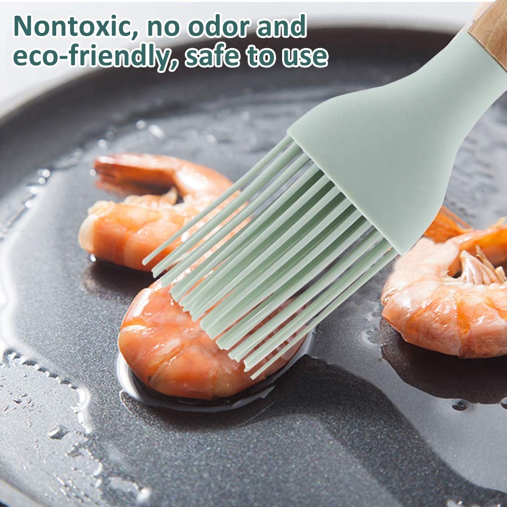 Set Da 9 Utensili Da Cucina In Silicone Con Manico In Legno – Termoresistenti, Antiaderenti, Con Supporto Multifunzione (Secchio Escluso) - 2