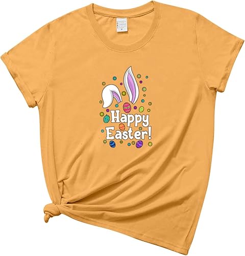 Summer Casual Happy Easter Crewneck Short Sleeve Tops Rabbit Graphic Dressy Tunic Modest Blouses