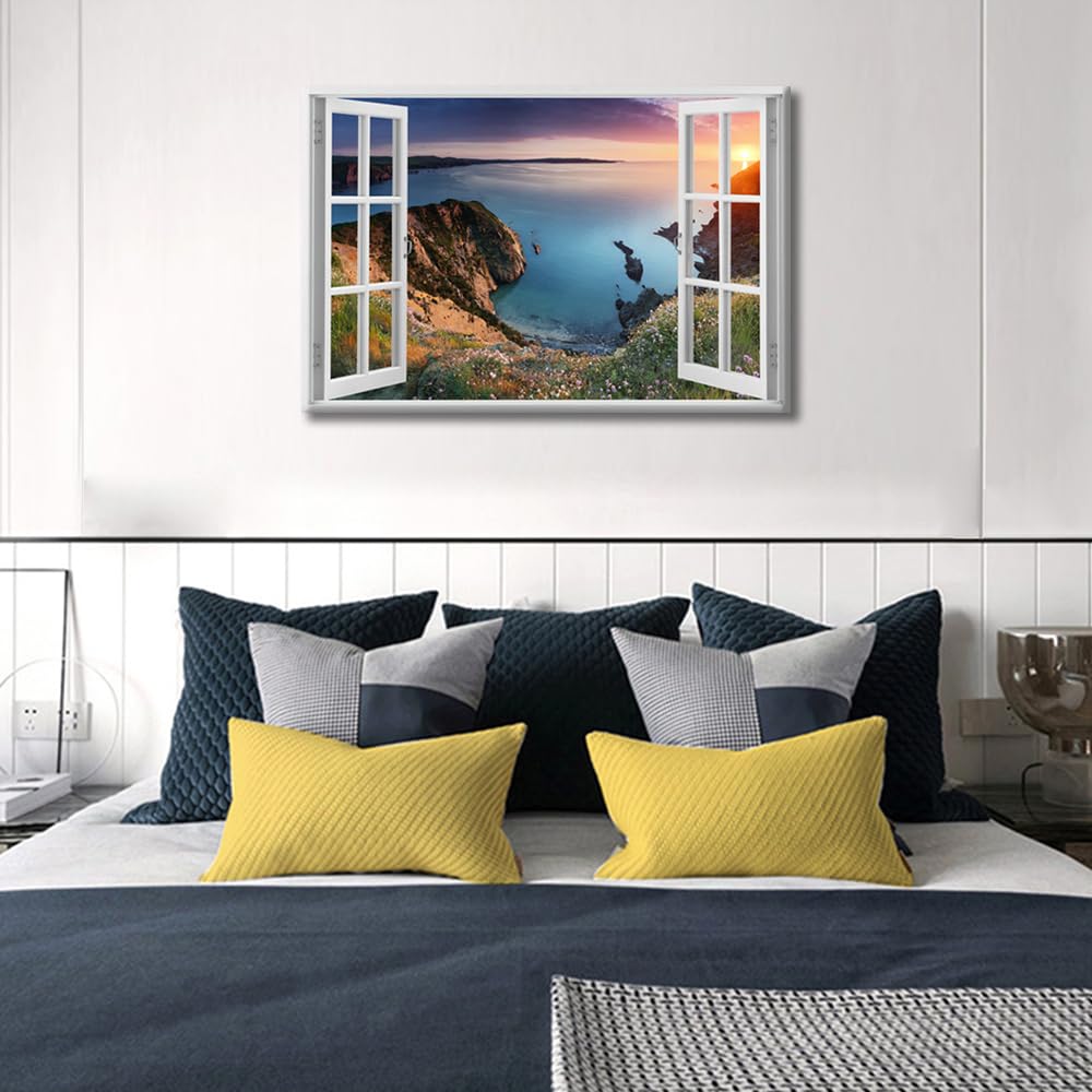Wall Pictures for Living Room Pembrokeshire Coast Wall Paintings Canvas Wall Art 1 Panel Sunset Landscape Poster Printed on Canvas Modern Artwork for Home Walls Framed Ready to Hang (16''Wx 24''H) - Image 4