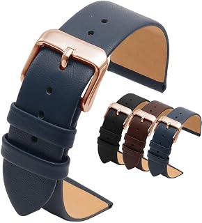 Minimalist Thin Soft Flat Calf Leather Watch Strap with Rose Gold Pin Buckle- Watch Band Replacement Fit Any Most Watches for Men women Unisex- Quality Elegant Lightweight Watchband- Choose Sizes