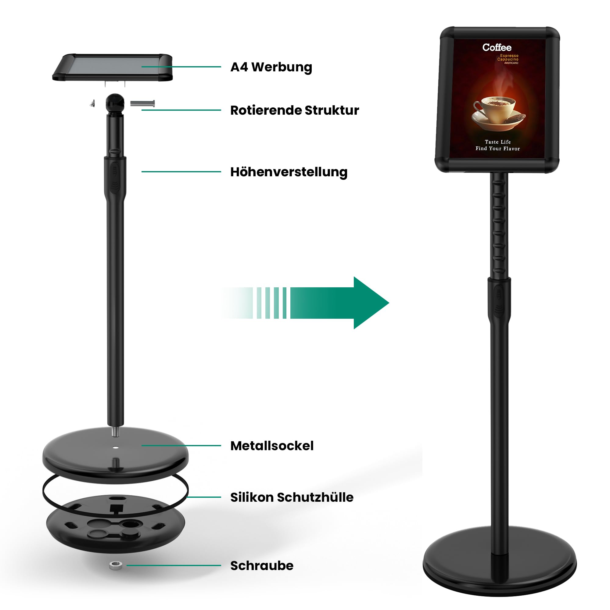 Supporto Per Poster A4 In Acciaio - Espositore Regolabile Per Fiere, Negozi, Eventi - Foto 4