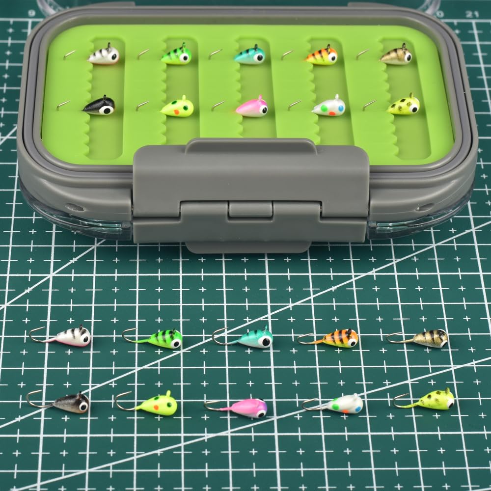 Wolfram-Eisfischen-Vorrichtungs-Set, 3,2/4/5 mm, leuchtet im Dunkeln, Tropfenform, Eisangeln, mit wasserdichter beidseitiger Jigbox, Sortiment 20/24/30