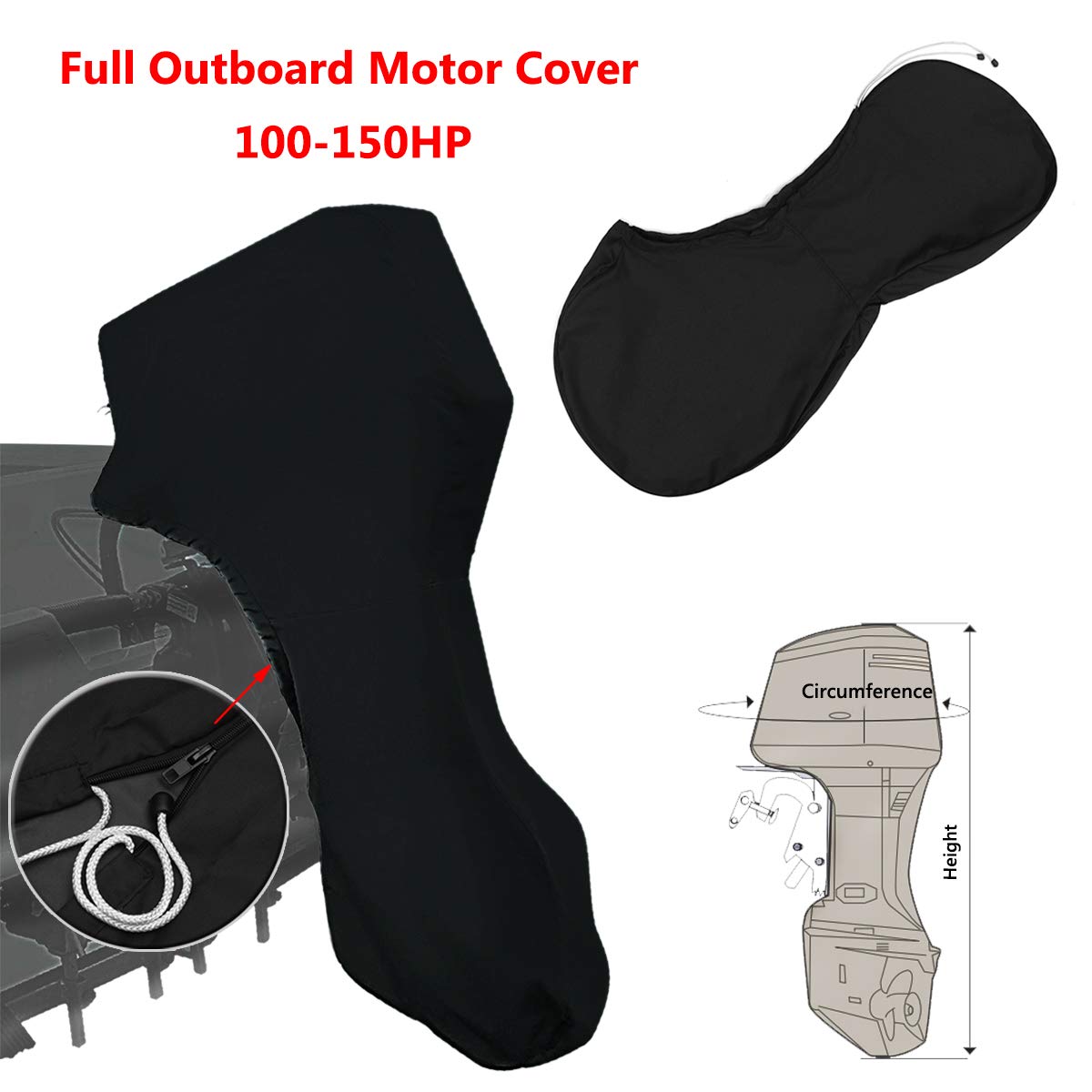 dDanke Black Full Outboard Motor Cover Fits Boat Motors 100-150HP Waterproof Rainproof Cover