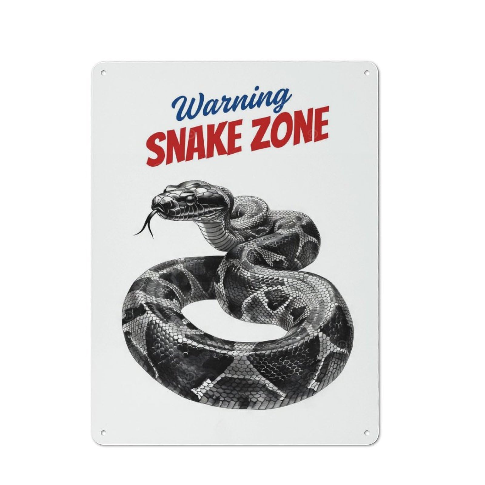 Warning Snake Zone Watercolor Printed Metal Sign 40x30cm for Garage Wall, with Clear Industrial Wall Decor Character