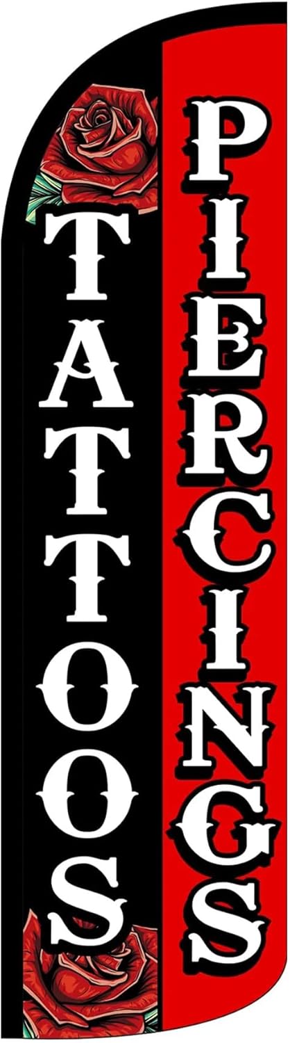 4 Less Co TATTOO PIERCING Windless Swooper Flag Feather Banner Sign 3x11.5 ft Tall (Flag Only) kq81