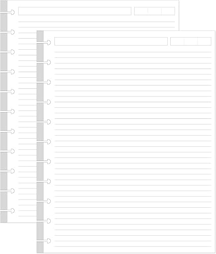 Paquete de 2 papel de repuesto con forro TUL de tamaño carta, 11 papel de regla perforado con agujeros de disco, 100 hojas200 páginas, papel blanco