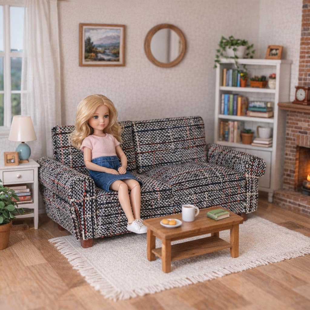 Juego De Sofás En Miniatura Escala 1:12 Para Casa De Muñecas Con Diseño Floral Y Cojines – Modelo De Juguete Para Jardines De Hadas