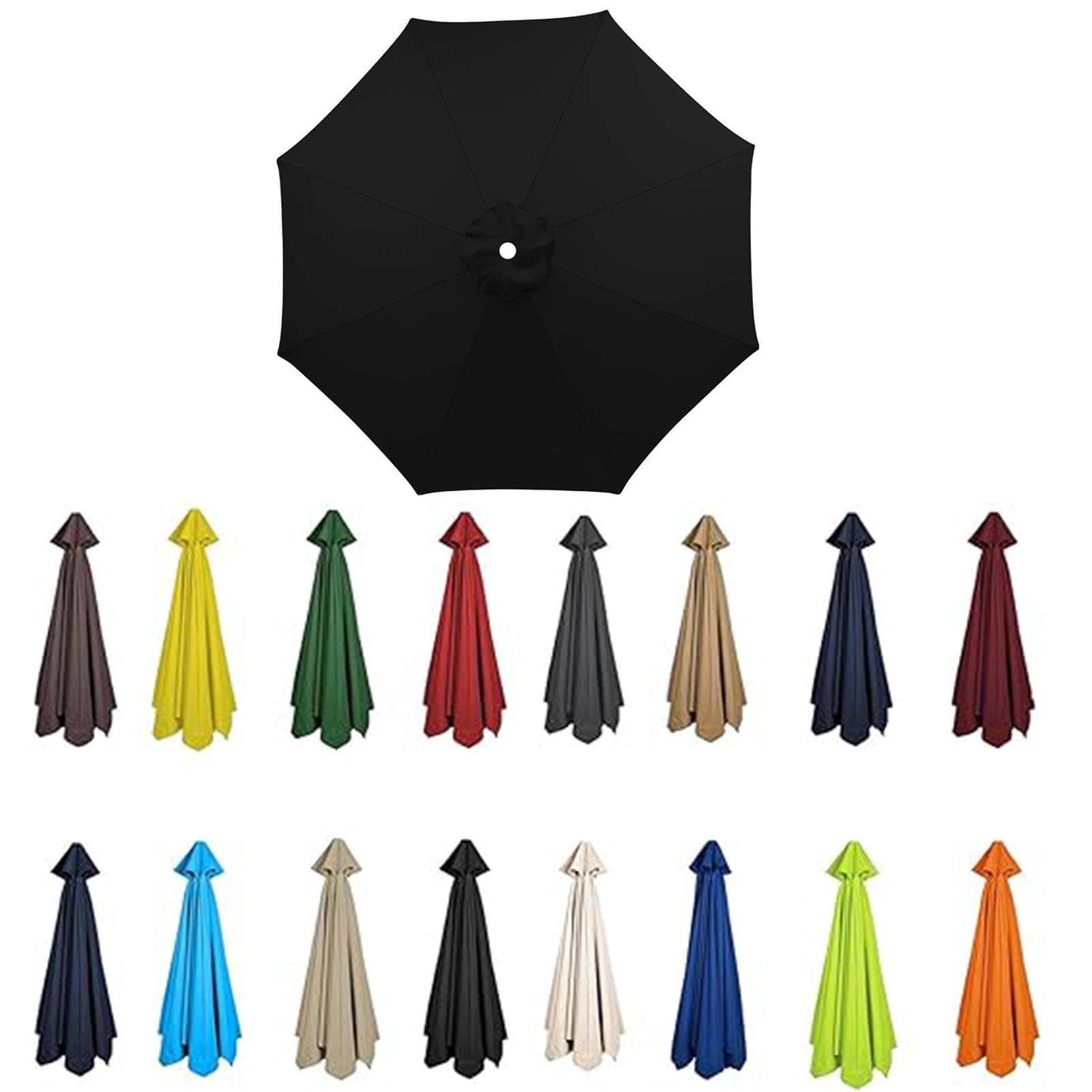2m-3.5m Replacement Parasol Canopy, Umbrella Replacement Fabric, UPF 50+ Garden Parasol Replacement Canopy, Outdoor Replacement Fabric, 6/8 Rib for Garden Umbrella (Black,8ribs:3.5m/11.5ft)