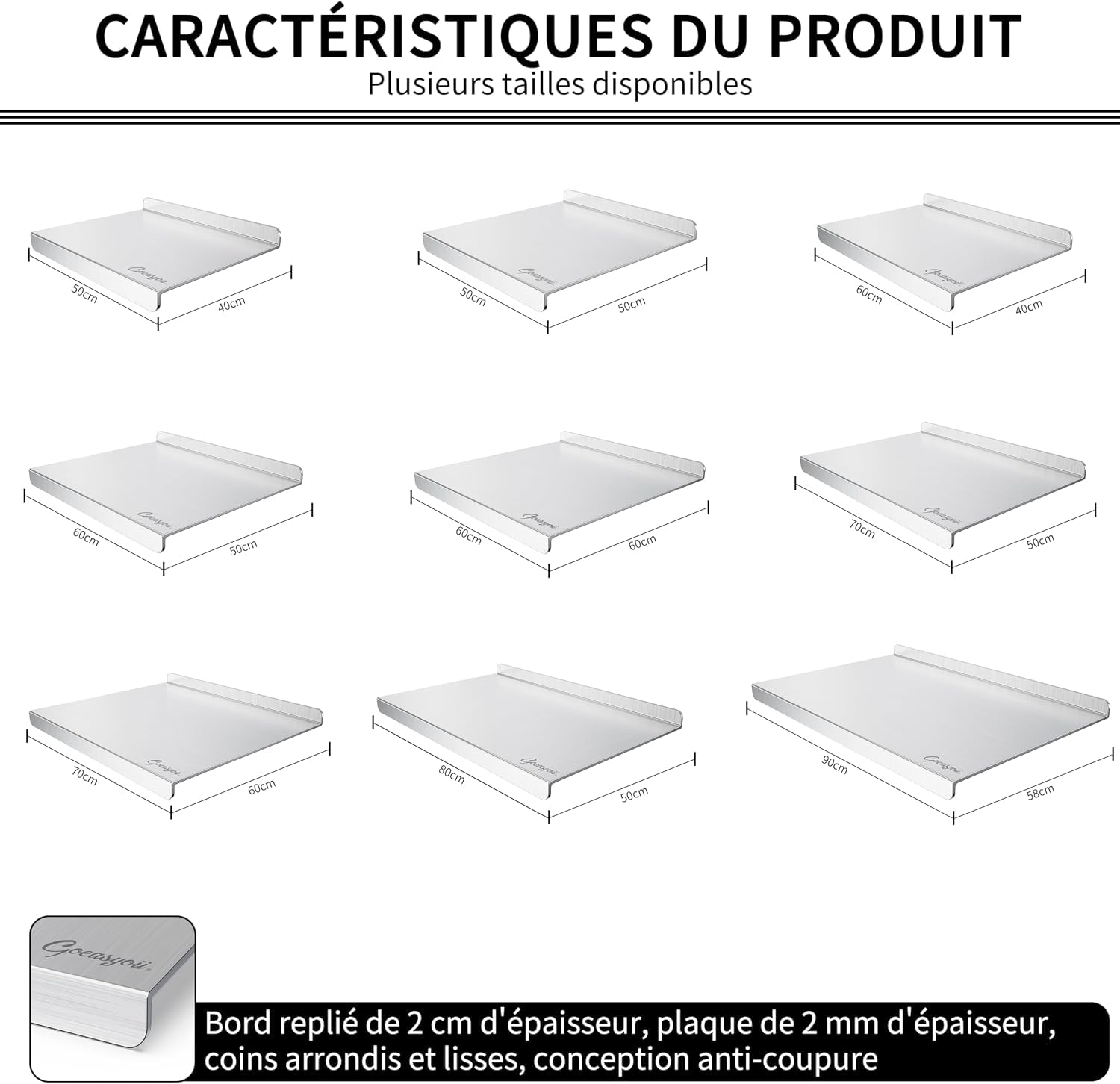 Tabla de cortar antideslizante con bordes, antibacteriana y fácil de limpiar, superficie de trabajo resistente e higiénica, extraspessor de 2 mm, para cocina, bar, restaurante (60 x 60 cm)