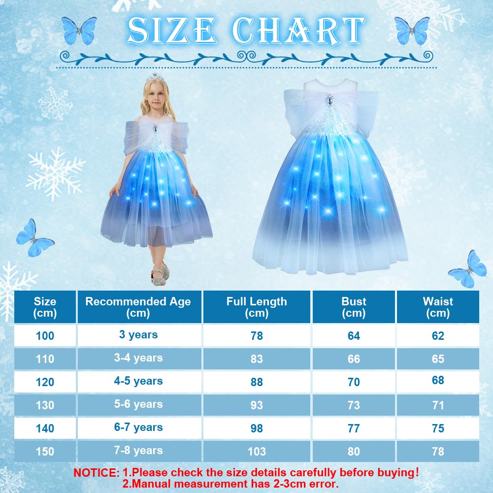 ABOHU Princess Costume for Girls Light Up Princess Dress Up for Girls Age 3-8 Years, with Magic Wand & Crown - Image 2