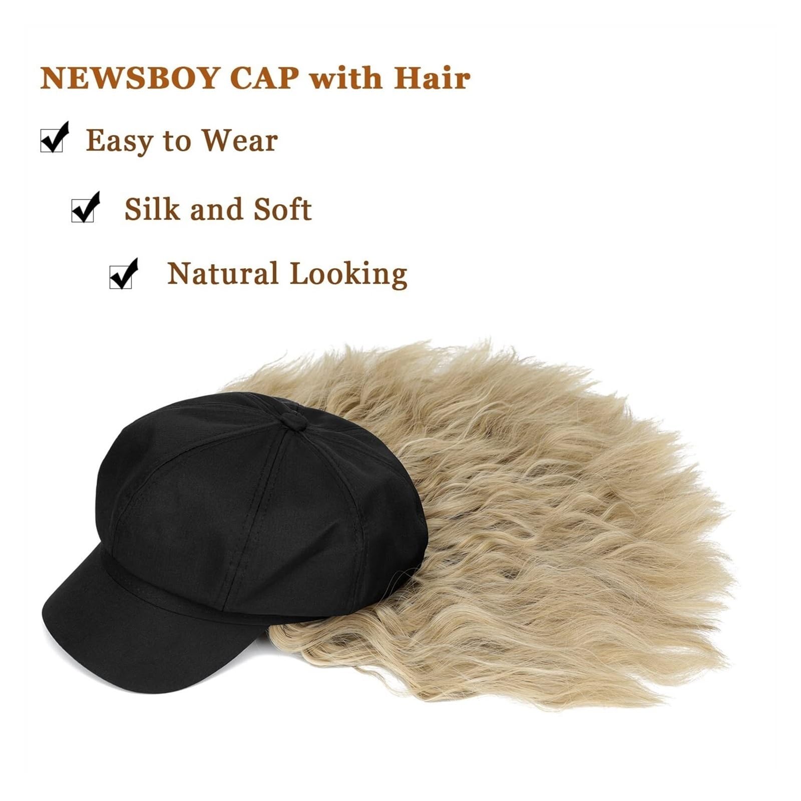 Gorra Calva Peluca de gorra Pelucas sintéticas rizadas onduladas 10 pulgadas Gorra béisbol peluca con pelucas cabello Extensiones Gorro de Pelo(F840 1)
