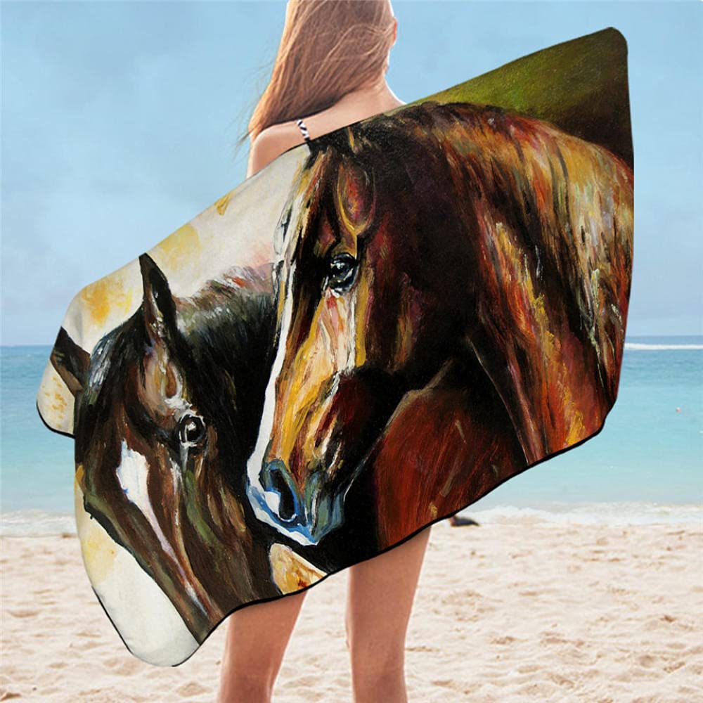 Lsjuee Large Travel Towel, Horses Bathroom Towel 3D Galloping Wild Horse Microfiber Beach Towel Dusty Lightning Photography Towel Style (Size : 80x132cm)