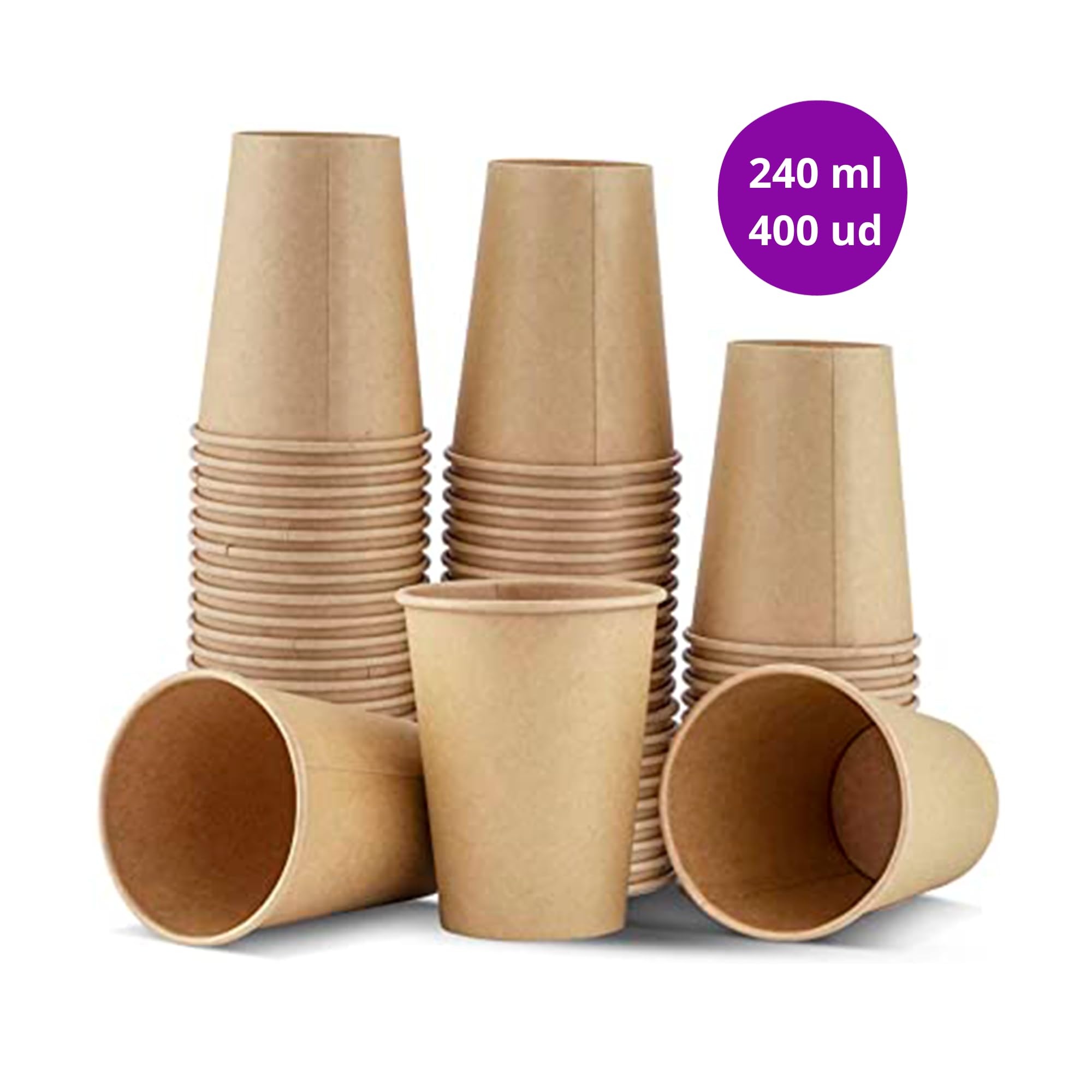 Vasos de café reutilizables | Capacidad 240 mililitros | Pack de vasos de cartón resistentes al calor | Ideales para llevar bebidas calientes | 400 unidades