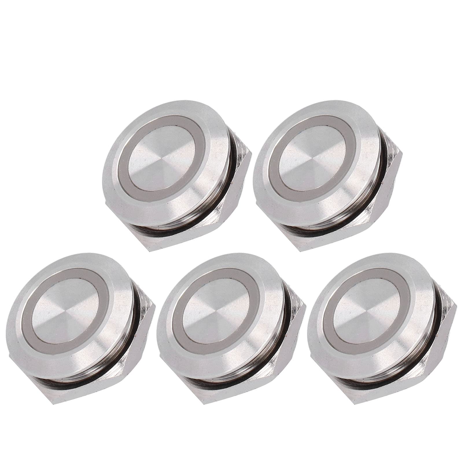 5 szt. Metalowy Chwilowy Przełącznik Wciskany z diodą LED, Mini Auto Reset Ultra Cienki Wodoodporny Przełącznik 19 Mm (DC12~24V Niebieski)