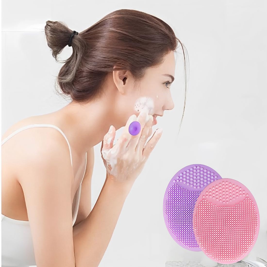 Cepillo de Limpieza Facial de Silicona Suave 2 Pcs para Exfoliante de Poros Rosa Violeta