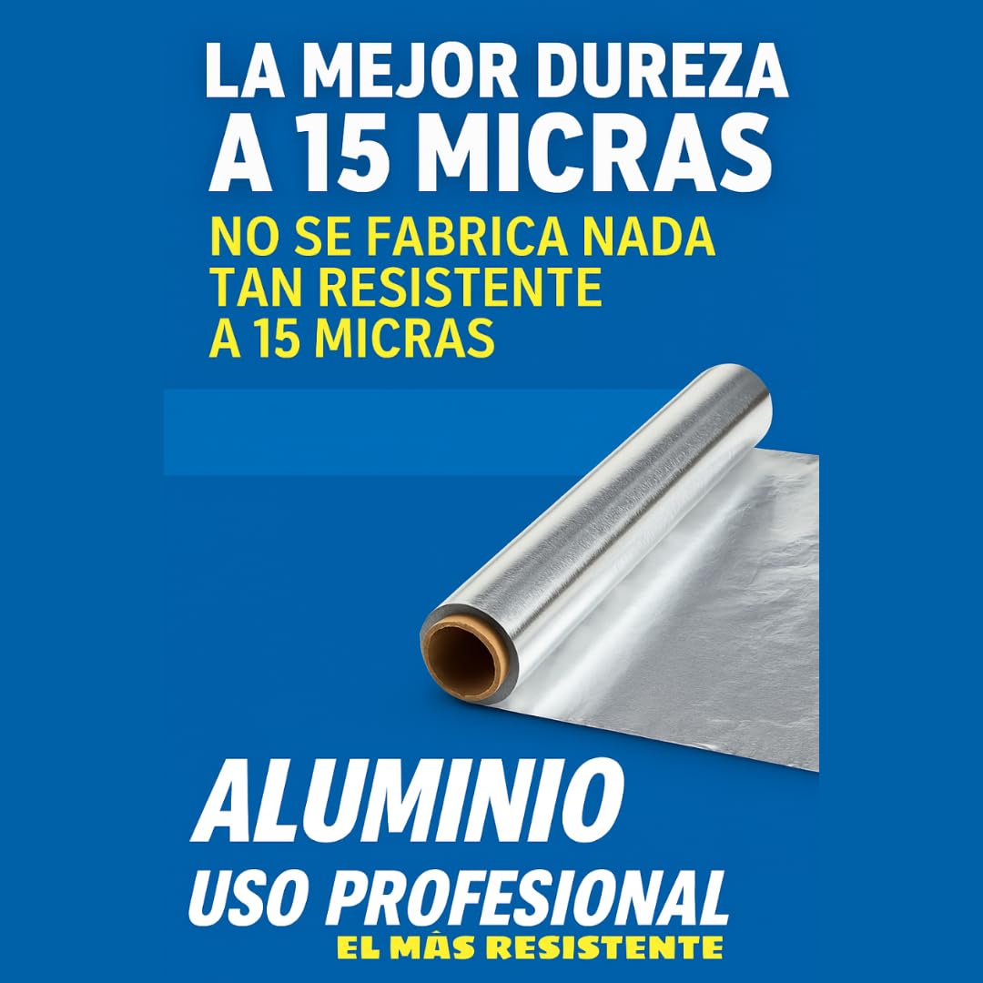 Papel Aluminio Pack 2 Papel de Aluminio Industrial 29cm x 2KG por Rollo | 15 Micras | Uso Profesional Hostelería Cocina Horno Parrilla Catering | Con Sierra de Carton en la Propia Caja.