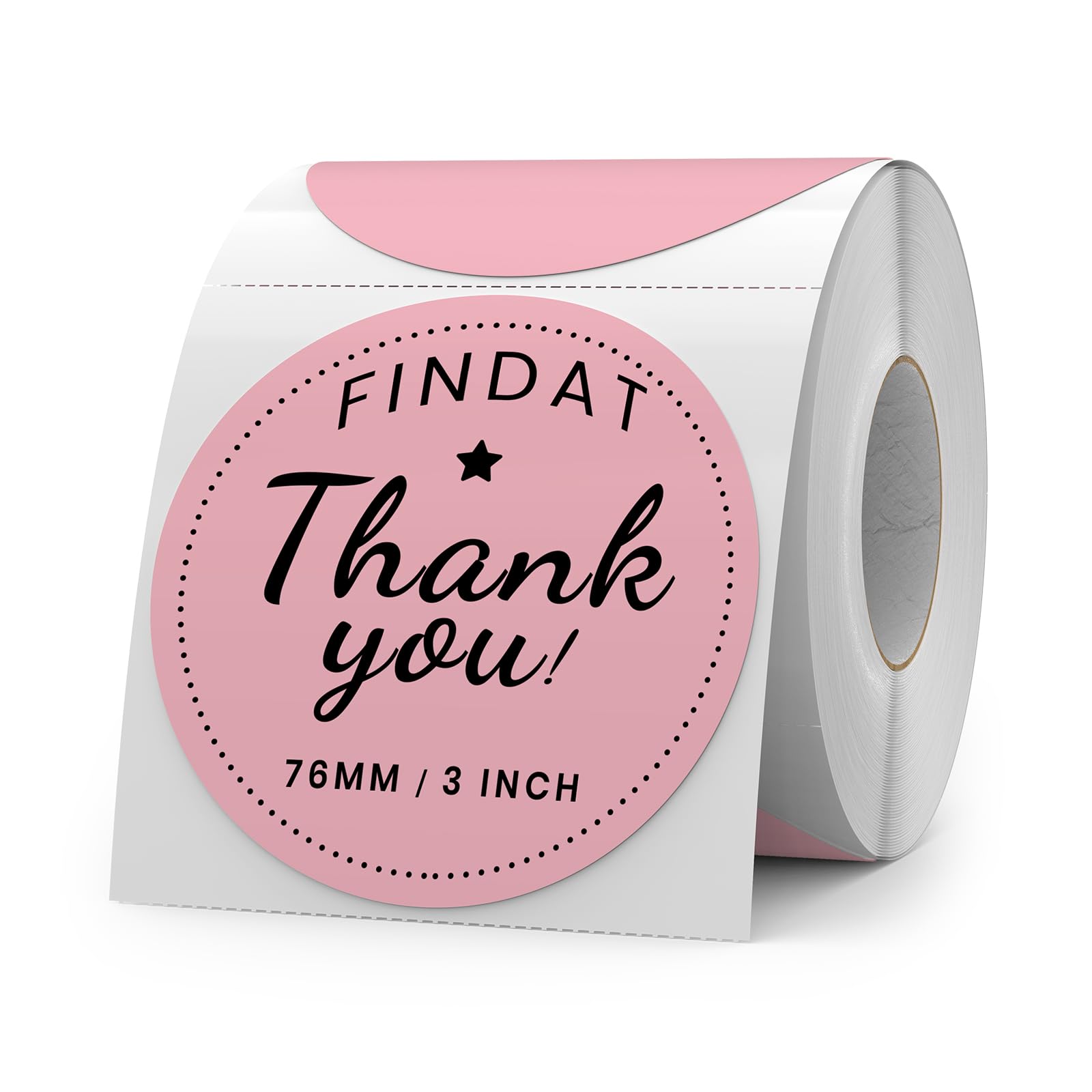 FINDAT Pink Round Thermal Labels 3 Inch Vinyl Circle Waterproof Direct Printer Sticker Self-Adhesive Perforated Name Tag for Logo DIY QR Design Office
